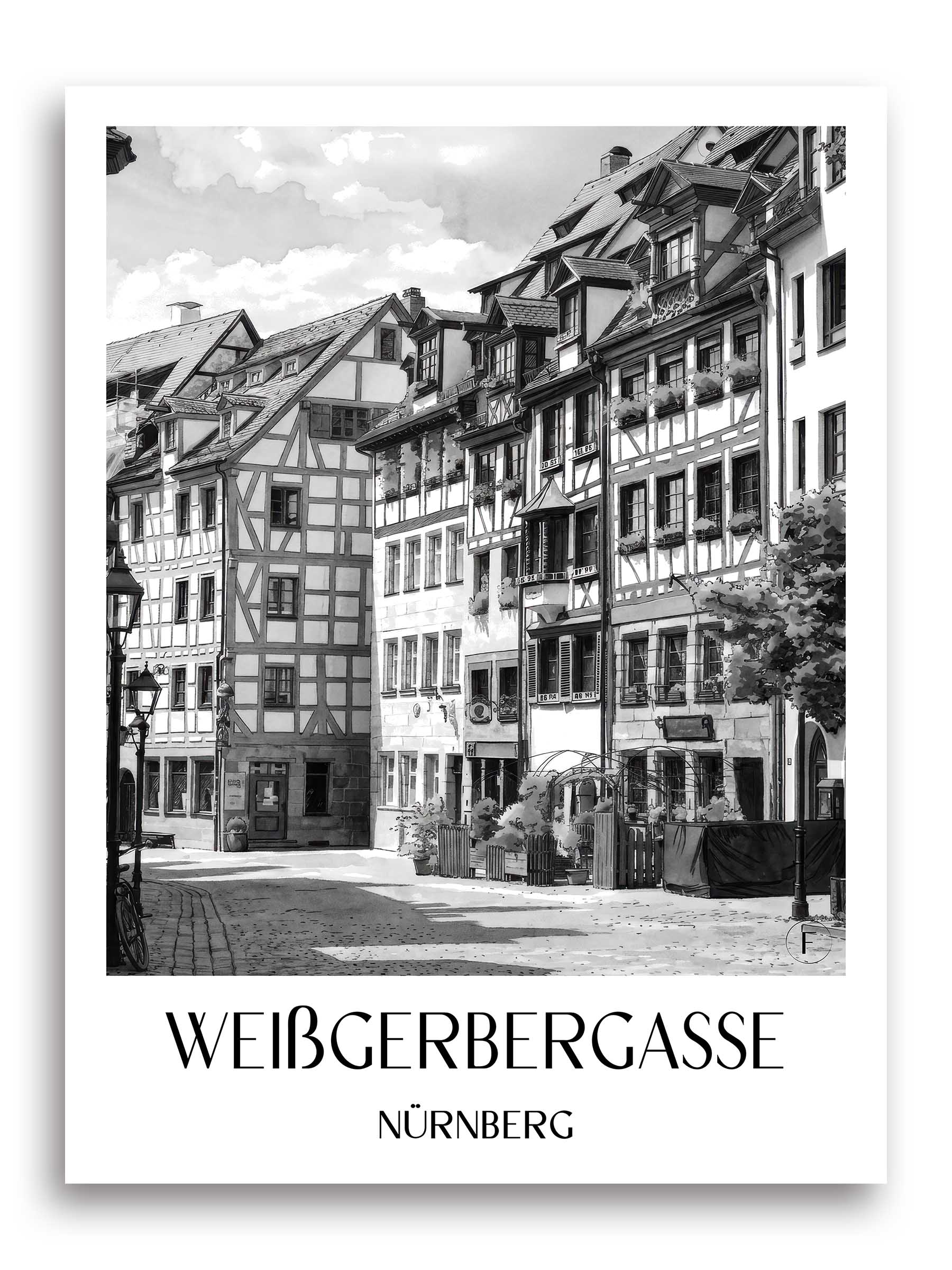 weißgerbergasse-nürnberg-deutschland-poster-aquarell-schwarz-weiss