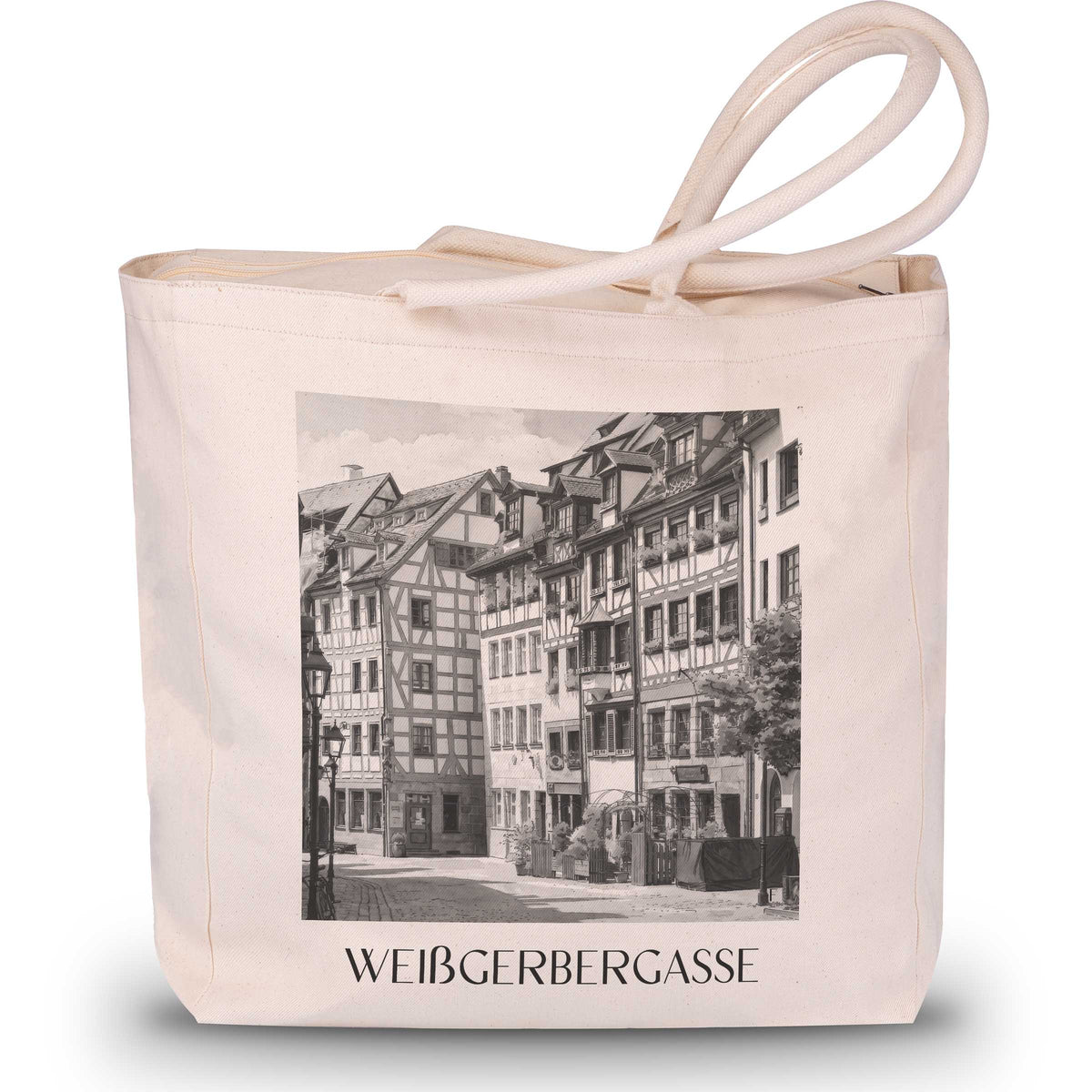 Weißgerbergasse Shopping Tasche - Nürnberg - Deutschland Tote Bag - Einkaufstasche im Aquarell Schwarz-Weiß Stil - favplace