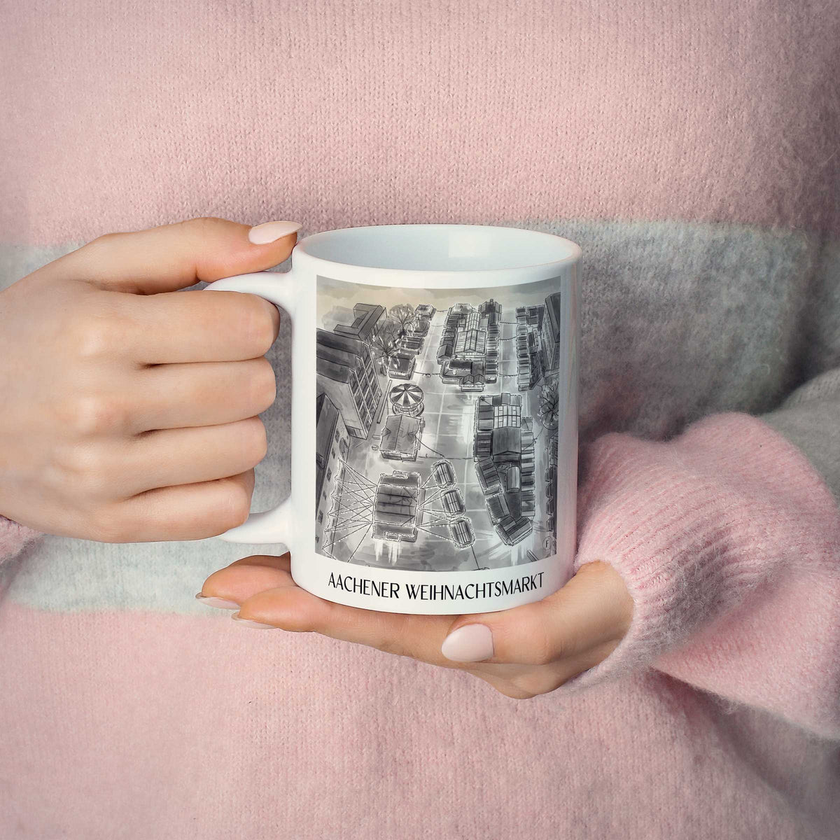 weihnachtsmarkt-aachen-deutschland-kaffeebecher-aquarell-schwarz-weiss