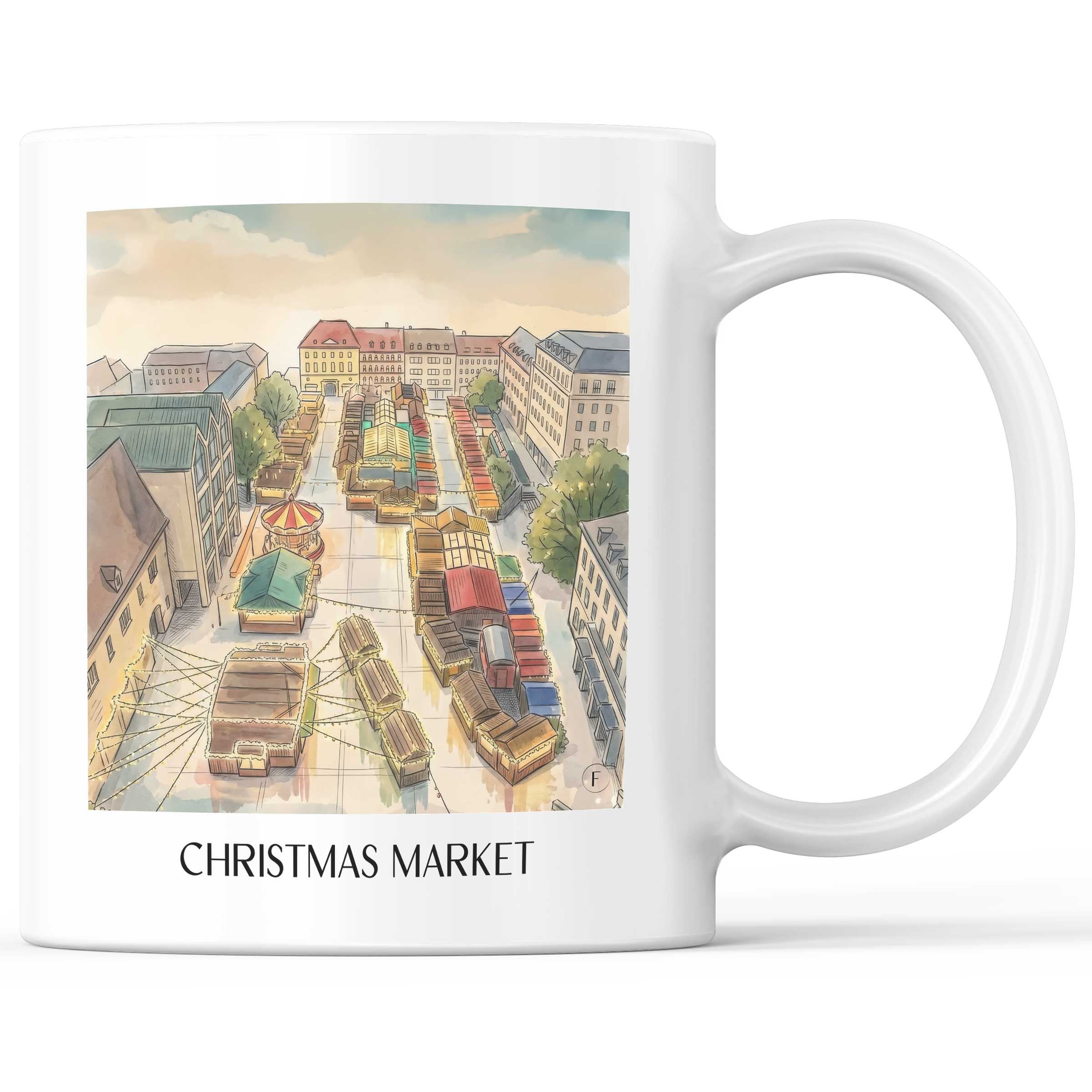Weihnachtsmarkt Kaffeebecher - Aachen - Deutschland und Deutschland Becher - Kaffeetasse im Aquarell Stil - favplace