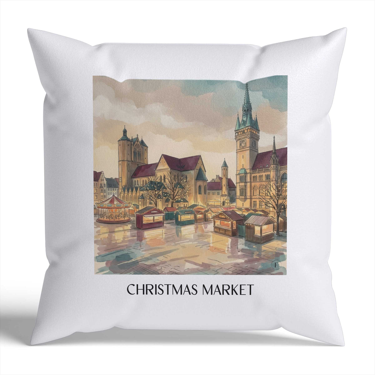 Weihnachtsmarkt Kissenhülle - Zierkissen Bezug - Braunschweig - Deutschland Kissen bzw. Kissenbezug im Aquarell Stil - favplace