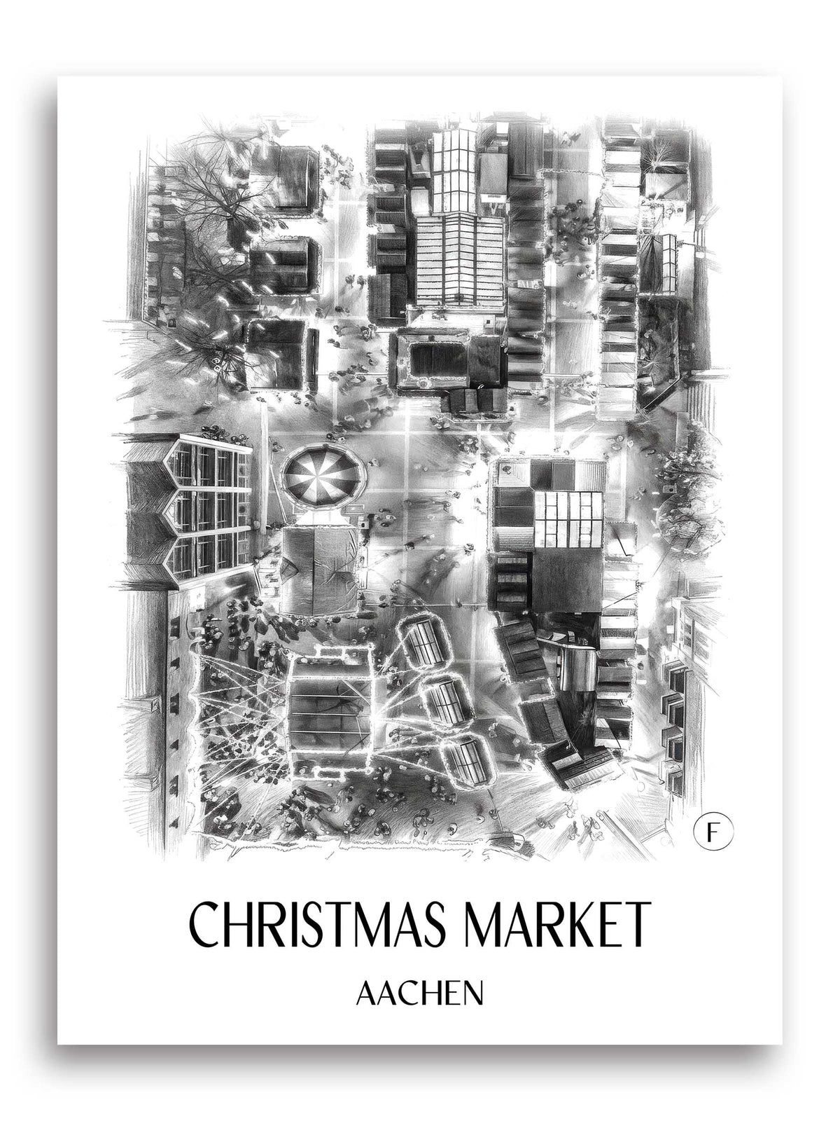 Weihnachtsmarkt Poster - Aachen - Deutschland Kunstdruck - Zeichnung von A4 bis A1 - favplace