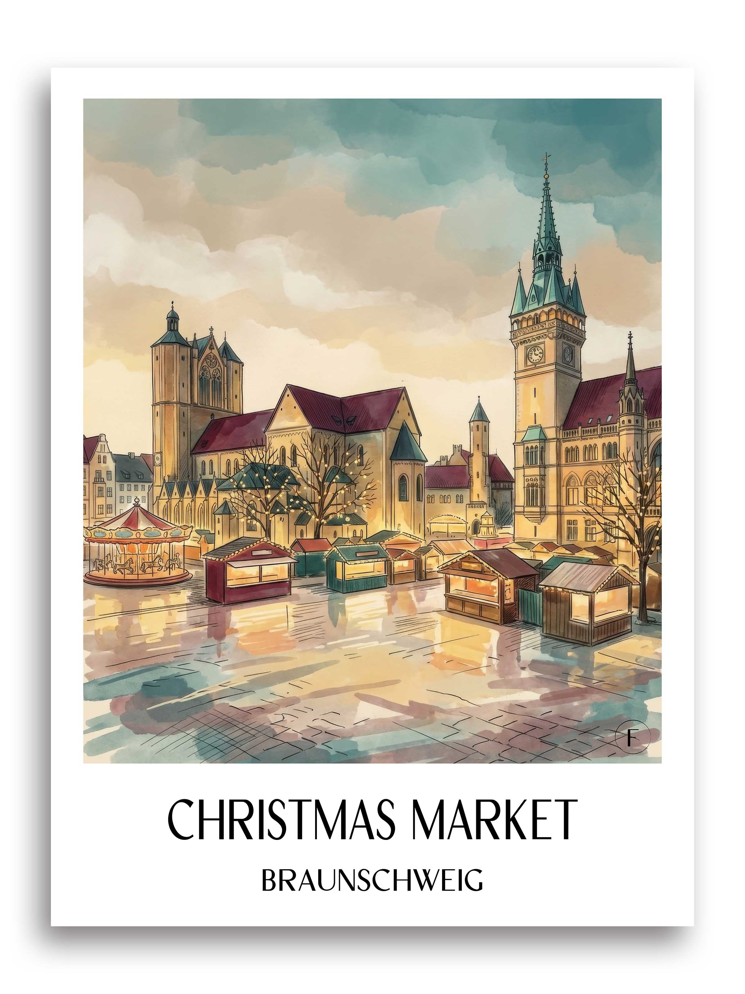Weihnachtsmarkt Poster - Braunschweig - Deutschland Kunstdruck - Aquarell von A4 bis A1 - favplace