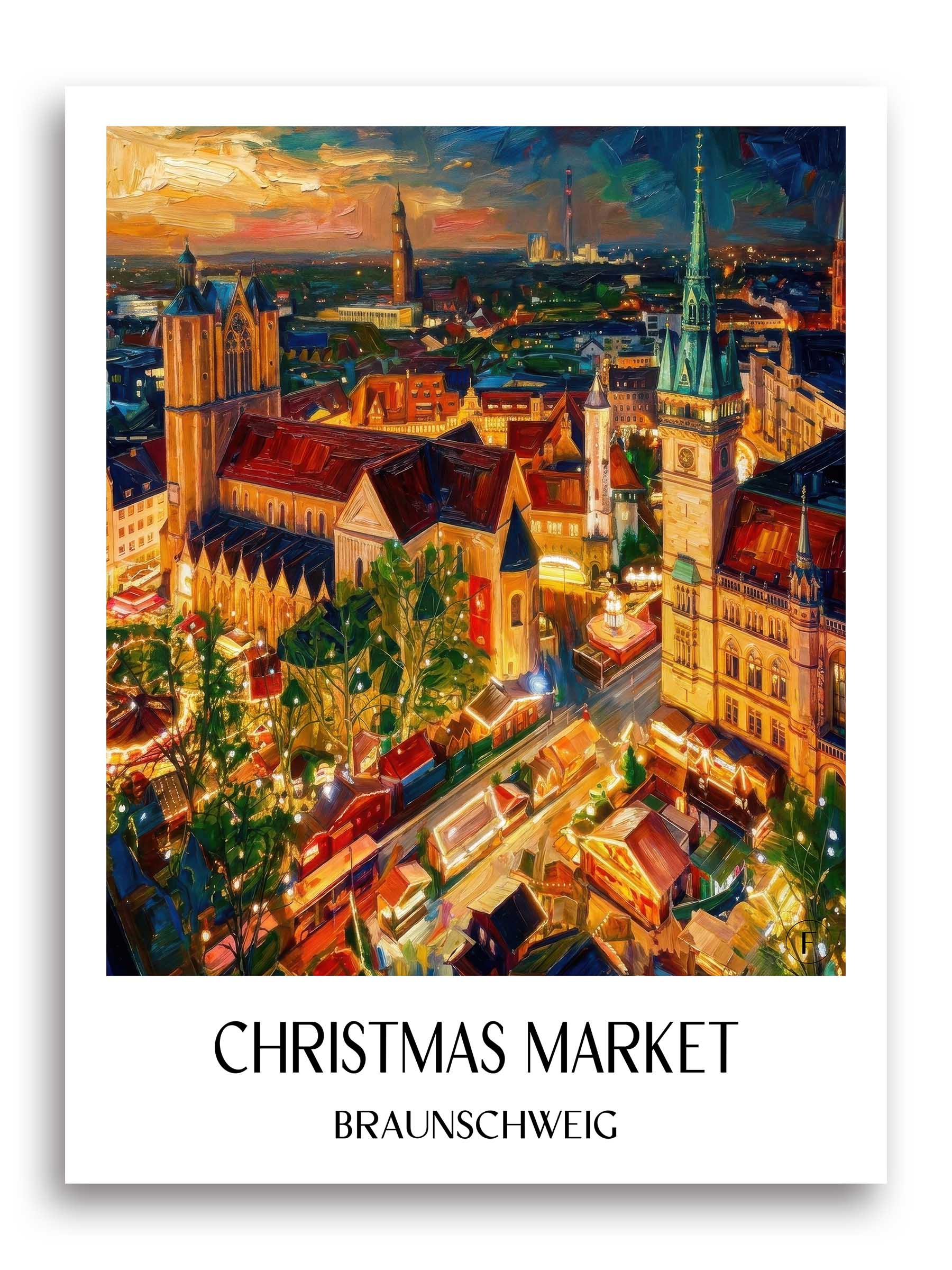 Weihnachtsmarkt Poster - Braunschweig - Deutschland Kunstdruck - Ölgemälde von A4 bis A1 - favplace