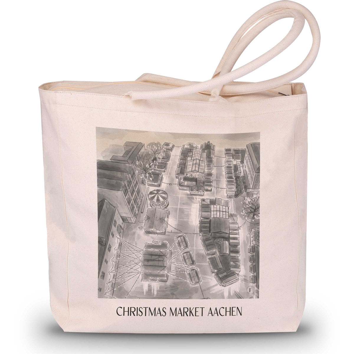 Weihnachtsmarkt Shopping Tasche - Aachen - Deutschland Tote Bag - Einkaufstasche im Aquarell Schwarz-Weiß Stil - favplace