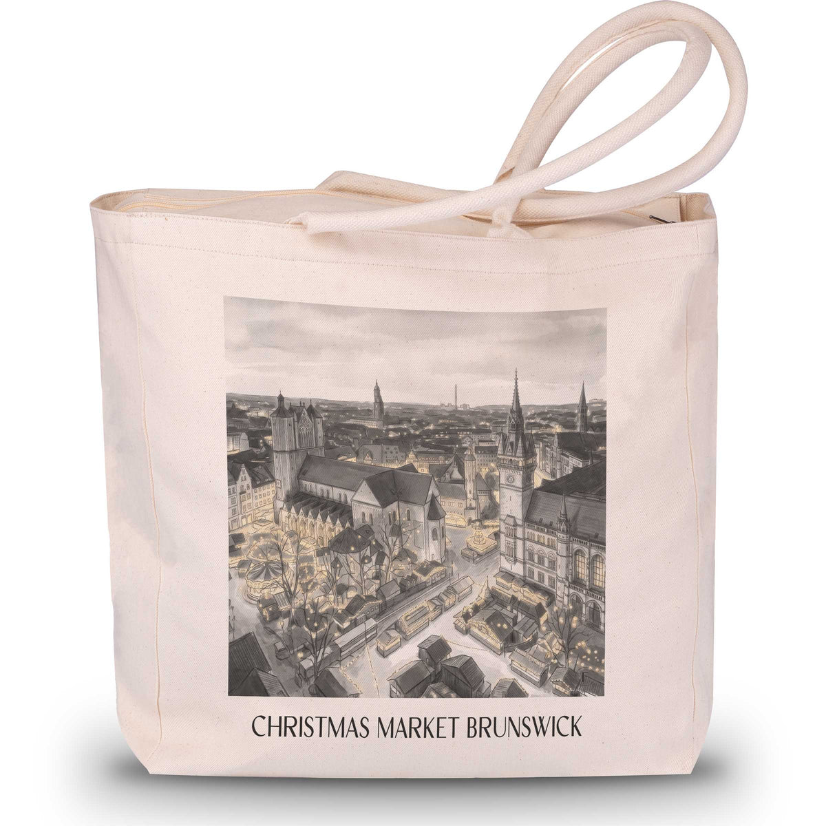 Weihnachtsmarkt Shopping Tasche - Braunschweig - Deutschland Tote Bag - Einkaufstasche im Aquarell Schwarz-Weiß Stil - favplace