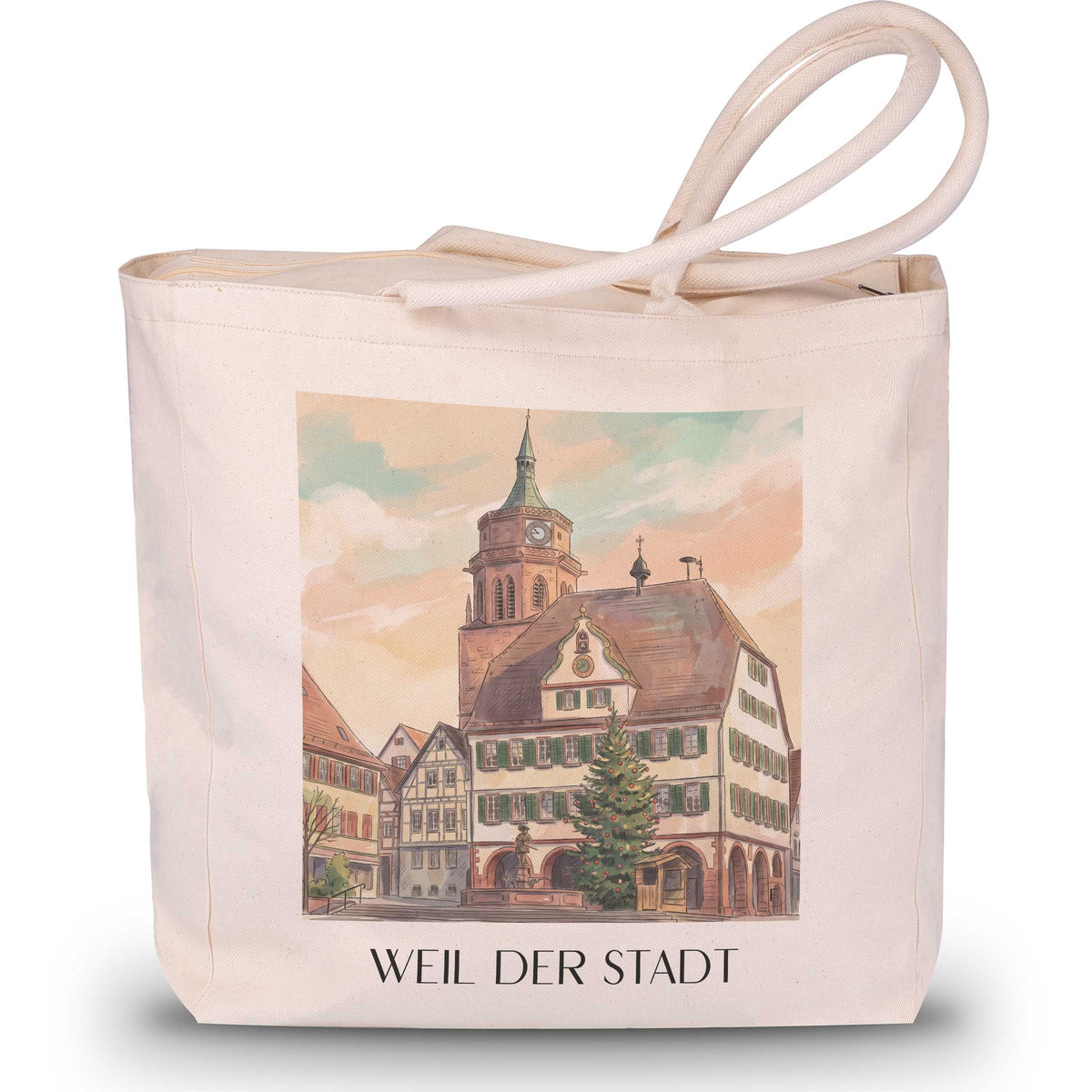 Weil der Stadt Shopping Tasche - Heckengäu - Deutschland Tote Bag - Einkaufstasche im Aquarell Stil - favplace