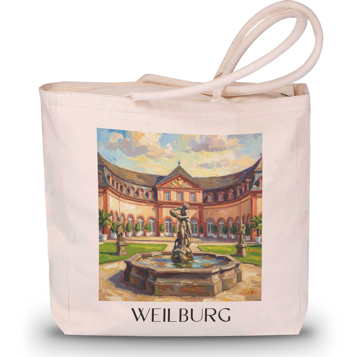 Weilburg Shopping Tasche - Lahntal - Deutschland Tote Bag - Einkaufstasche im Ölgemälde Stil - favplace