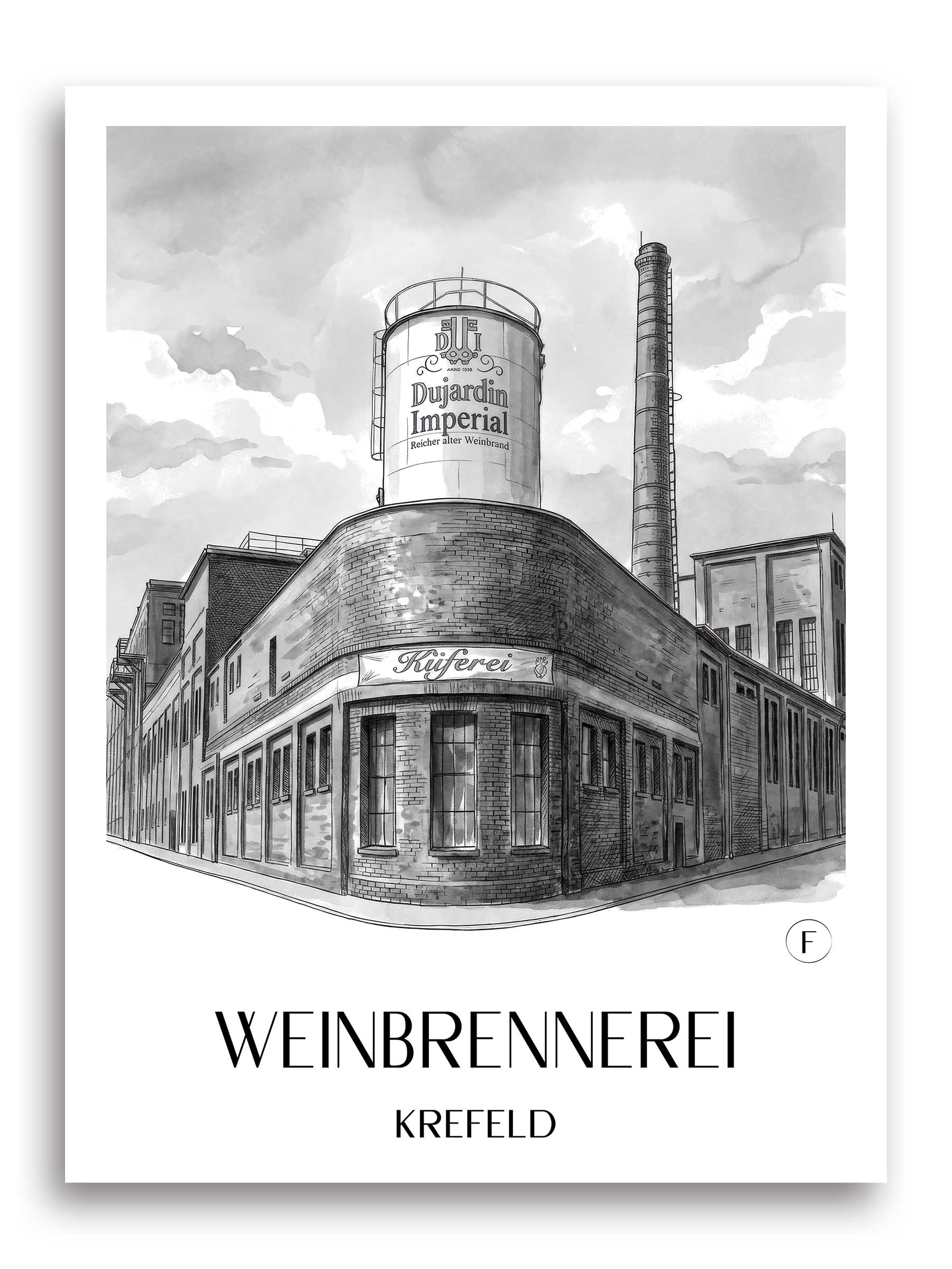 weinbrennerei--krefeld-deutschland-poster-aquarell-schwarz-weiss