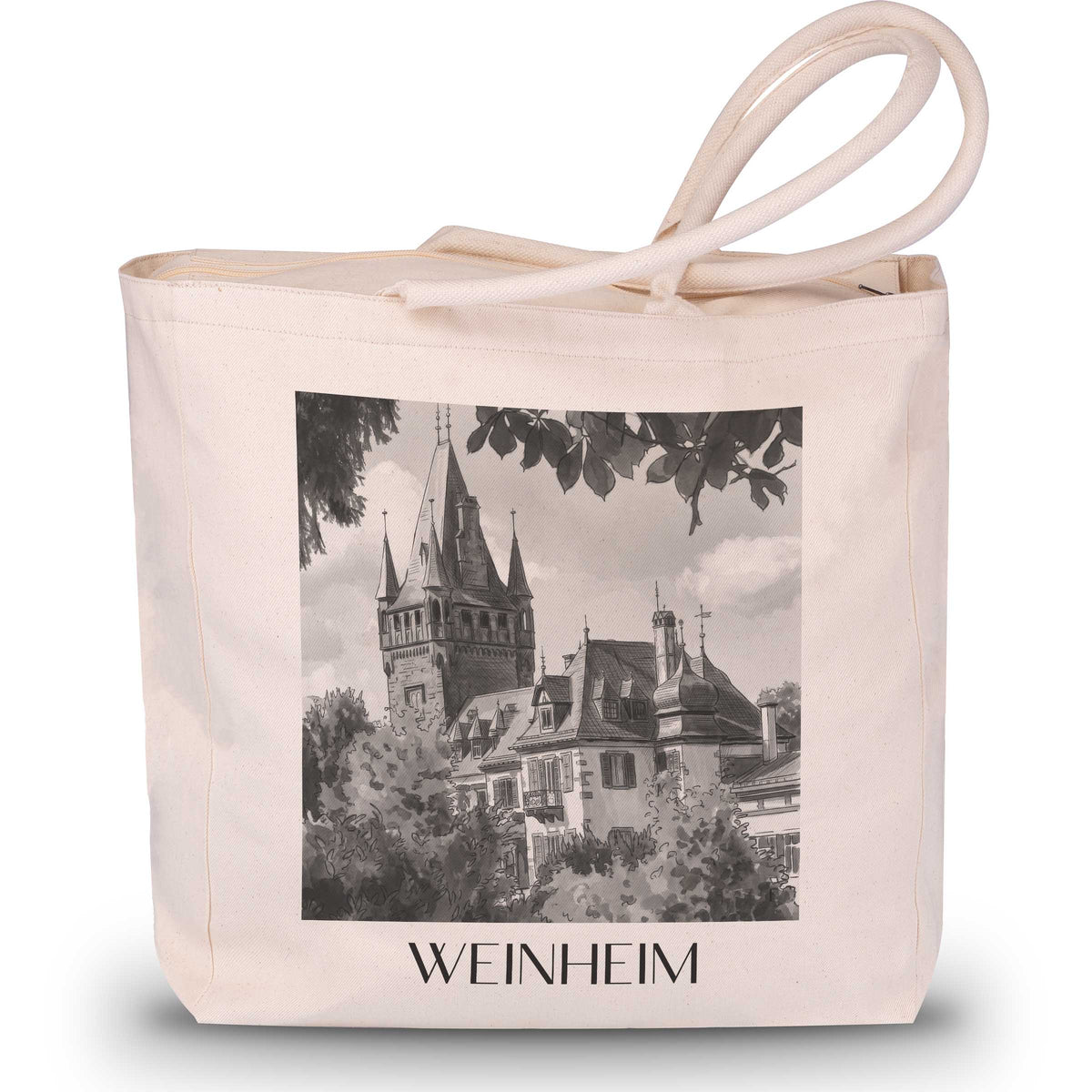 Weinheim Shopping Tasche - Odenwald - Deutschland Tote Bag - Einkaufstasche im Aquarell Schwarz-Weiß Stil - favplace