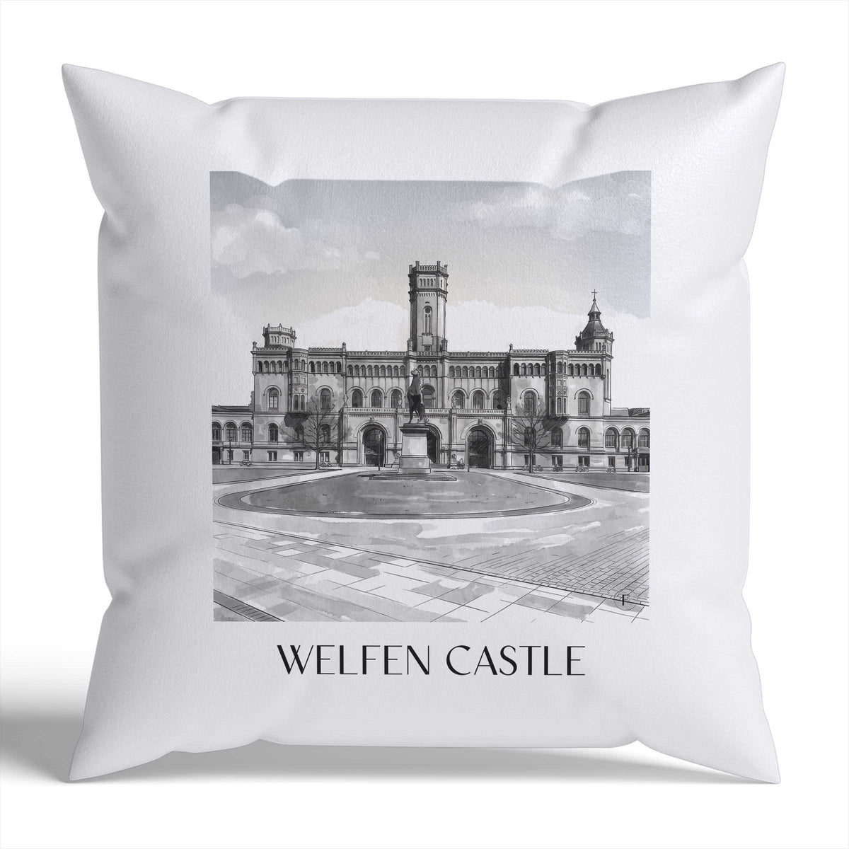 Welfenschloss Kissenhülle - Zierkissen Bezug - Hannover - Deutschland Kissen bzw. Kissenbezug im Aquarell Schwarz-Weiß Stil - favplace