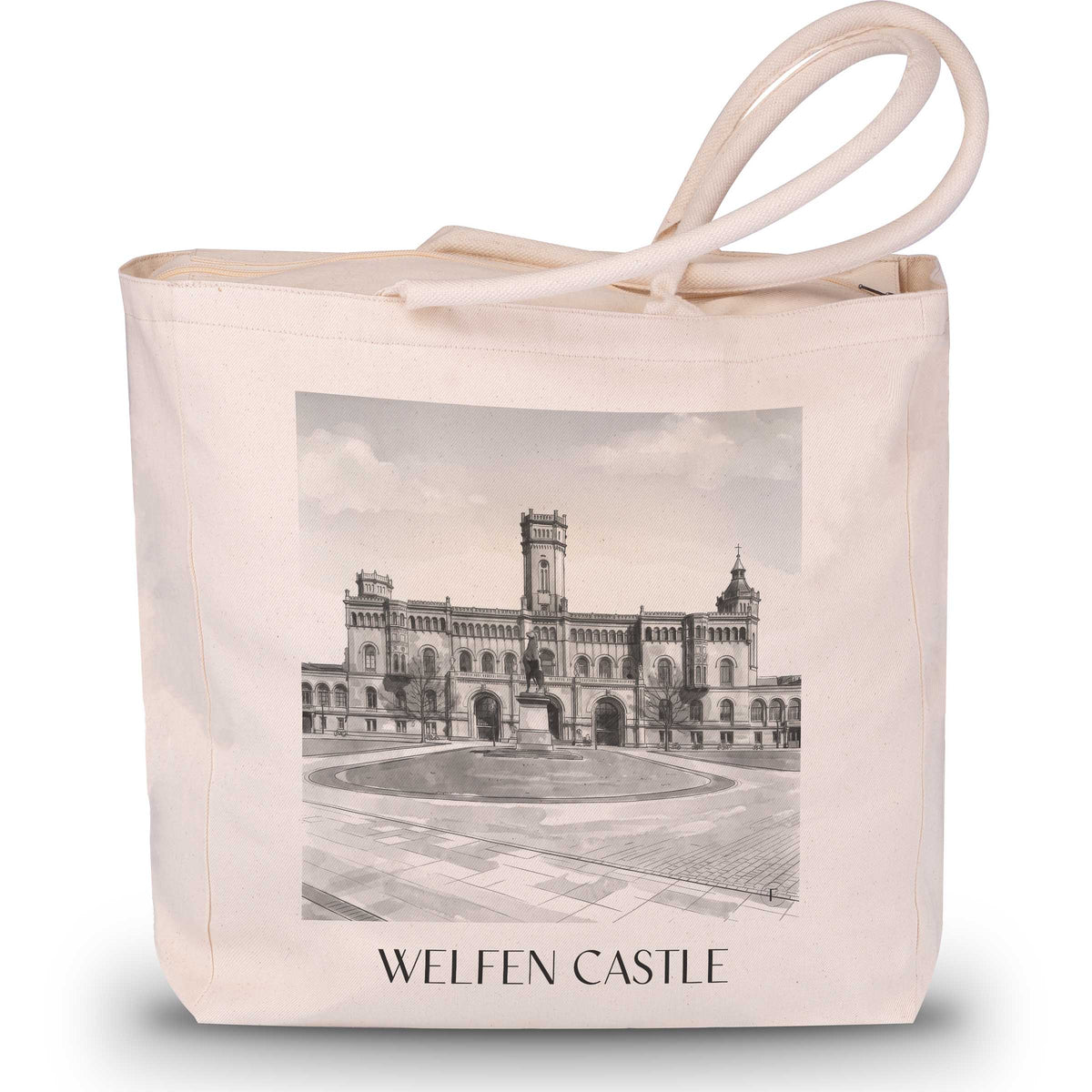 Welfenschloss Shopping Tasche - Hannover - Deutschland Tote Bag - Einkaufstasche im Aquarell Schwarz-Weiß Stil - favplace