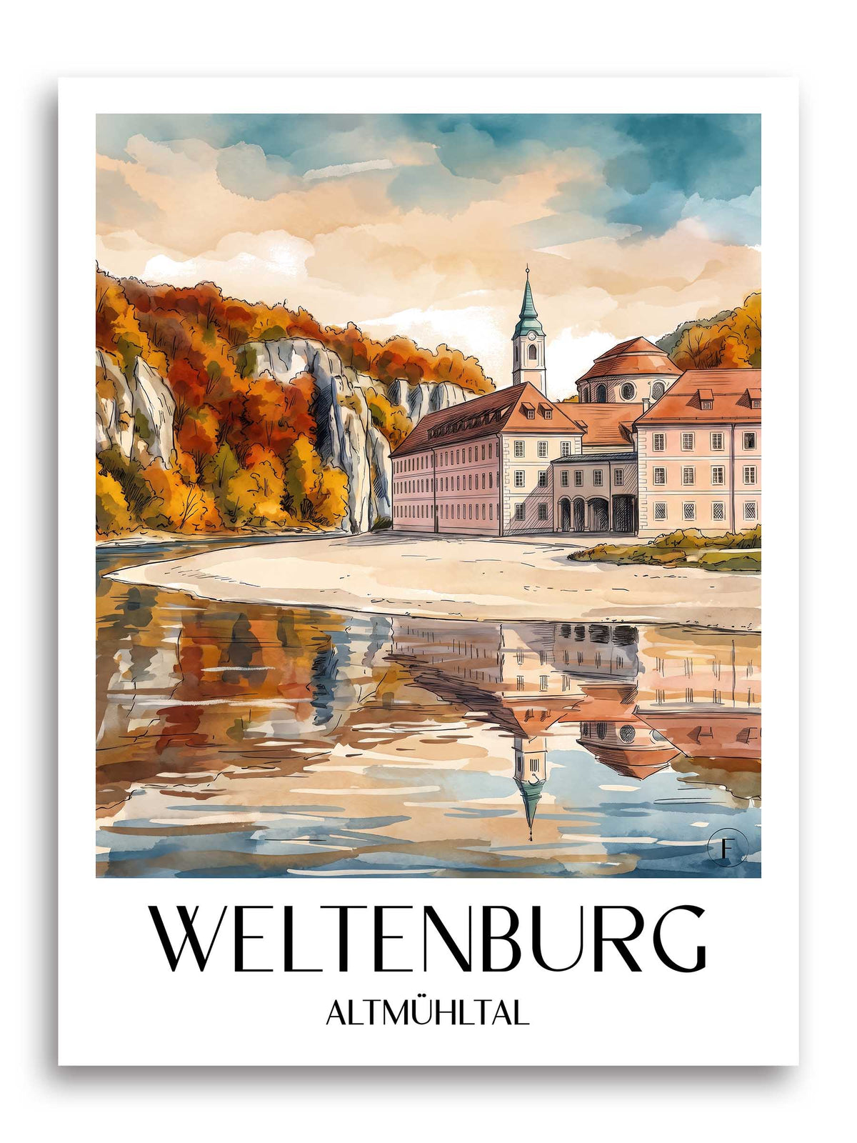 weltenburg-altmühltal-deutschland-poster-aquarell