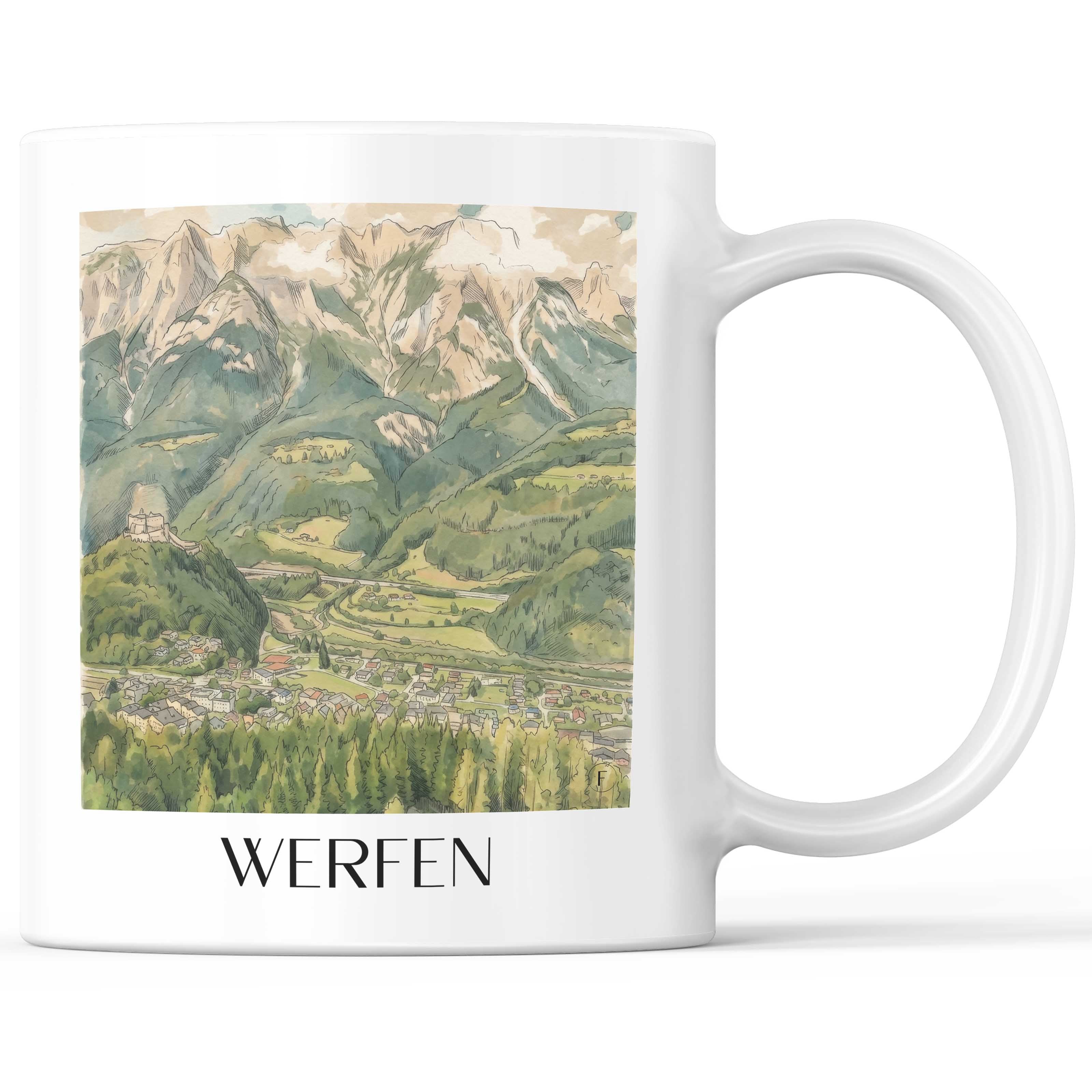 Werfen Kaffeebecher - Österreich - Österreich Becher - Kaffeetasse im Aquarell Stil - favplace