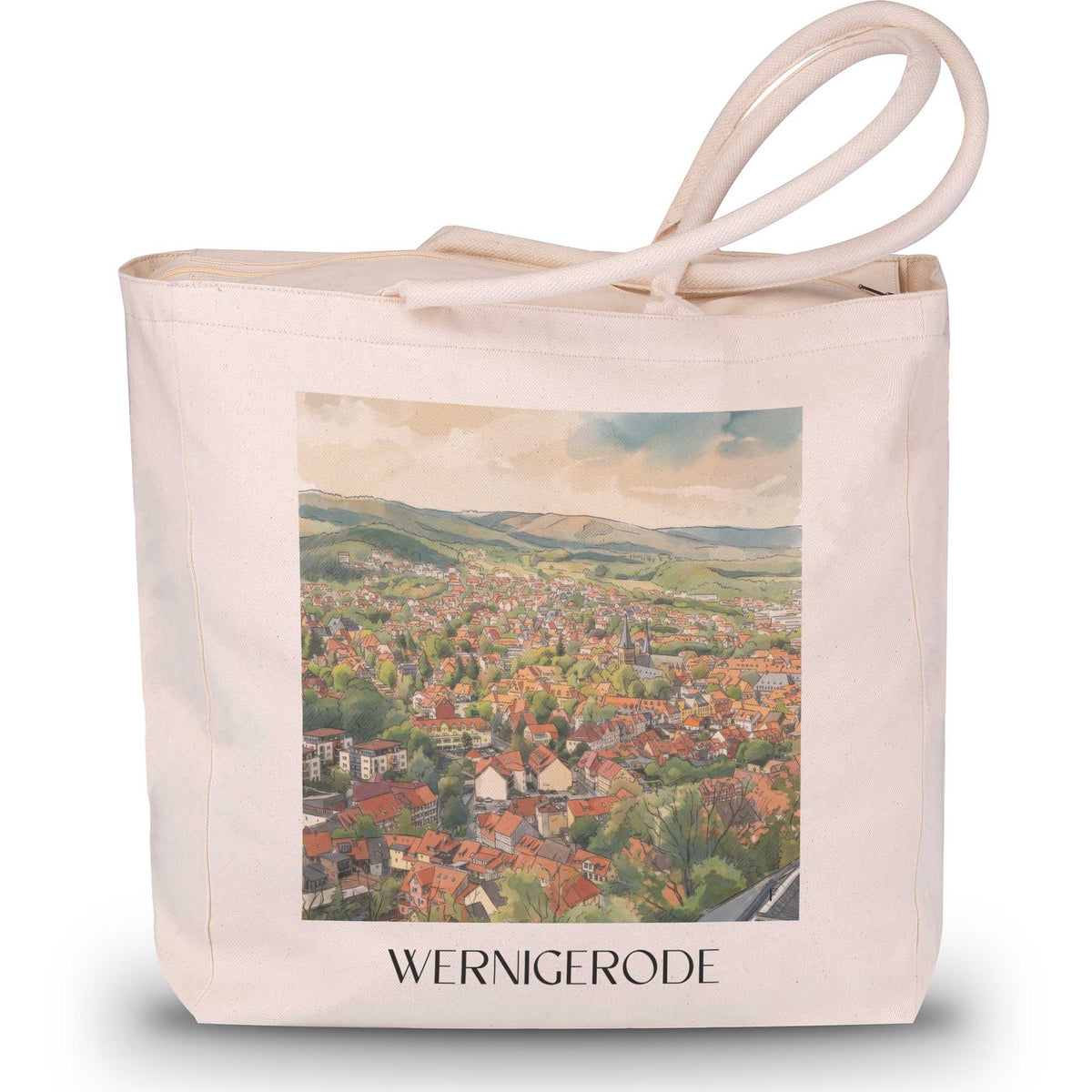 Wernigerode Shopping Tasche - Nordharz - Deutschland Tote Bag - Einkaufstasche im Aquarell Stil - favplace