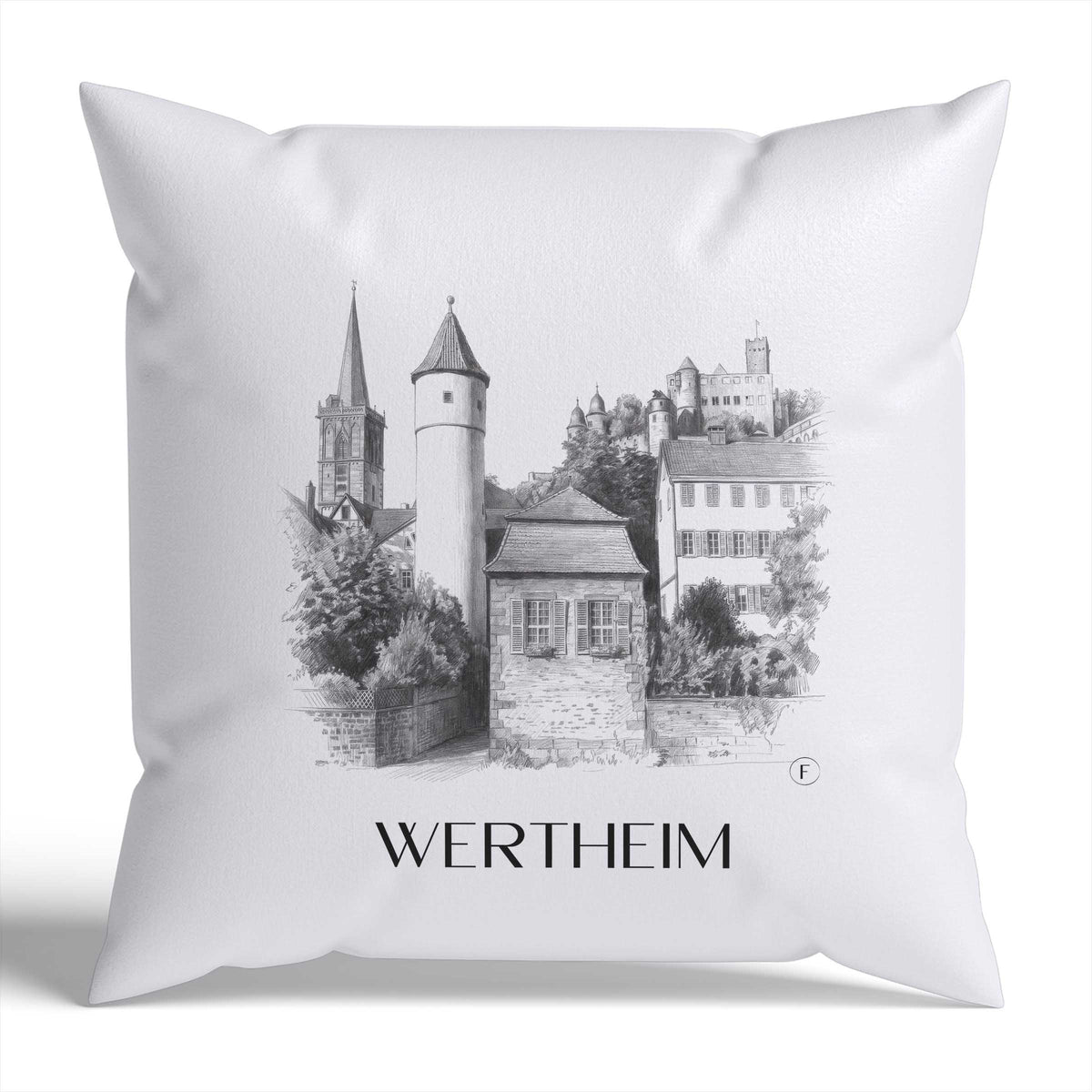 Wertheim Kissenhülle - Zierkissen Bezug - Main-Tauber-Tal - Deutschland Kissen bzw. Kissenbezug im Zeichnung Stil - favplace