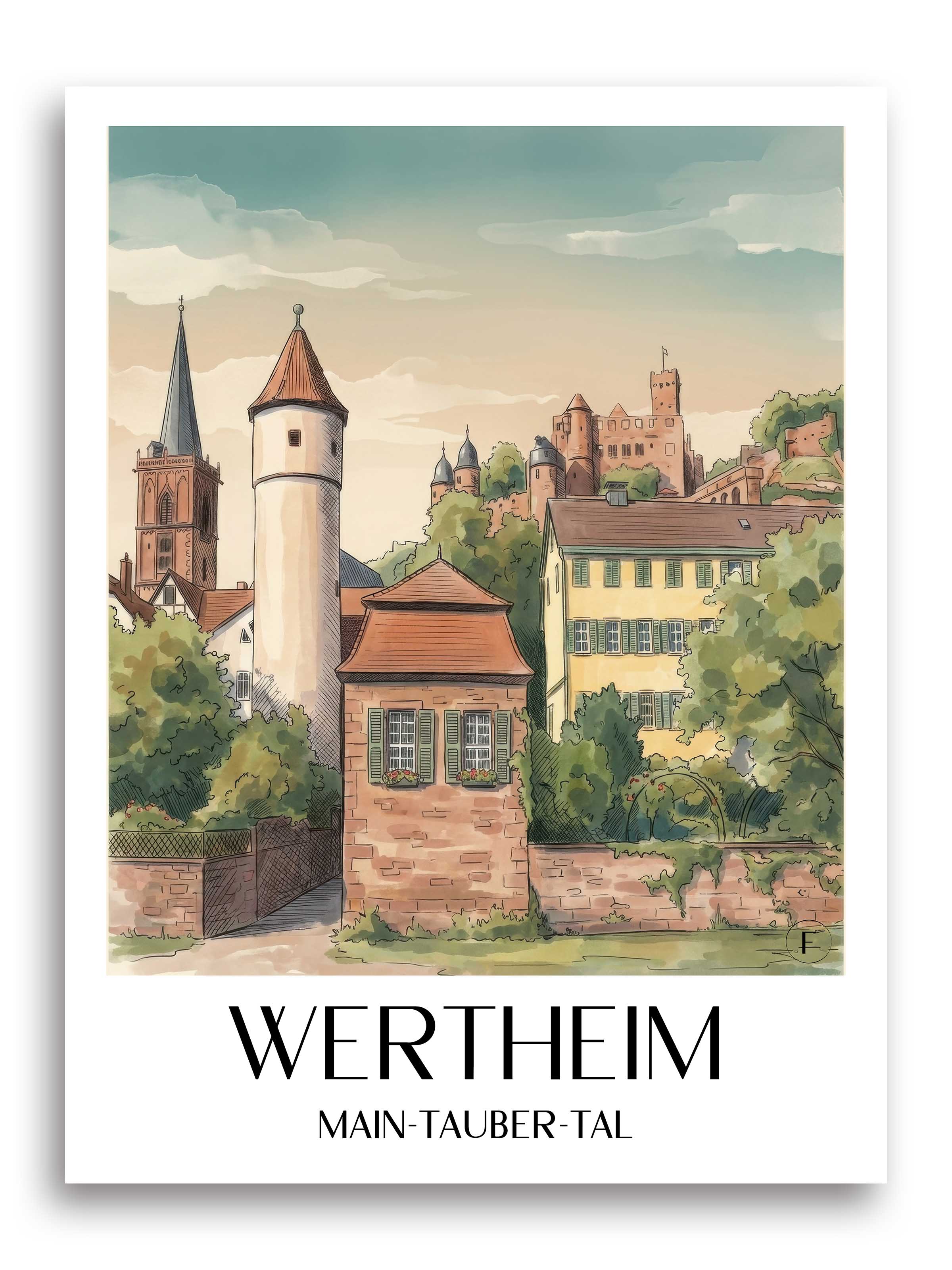 wertheim-main-tauber-tal-deutschland-poster-aquarell