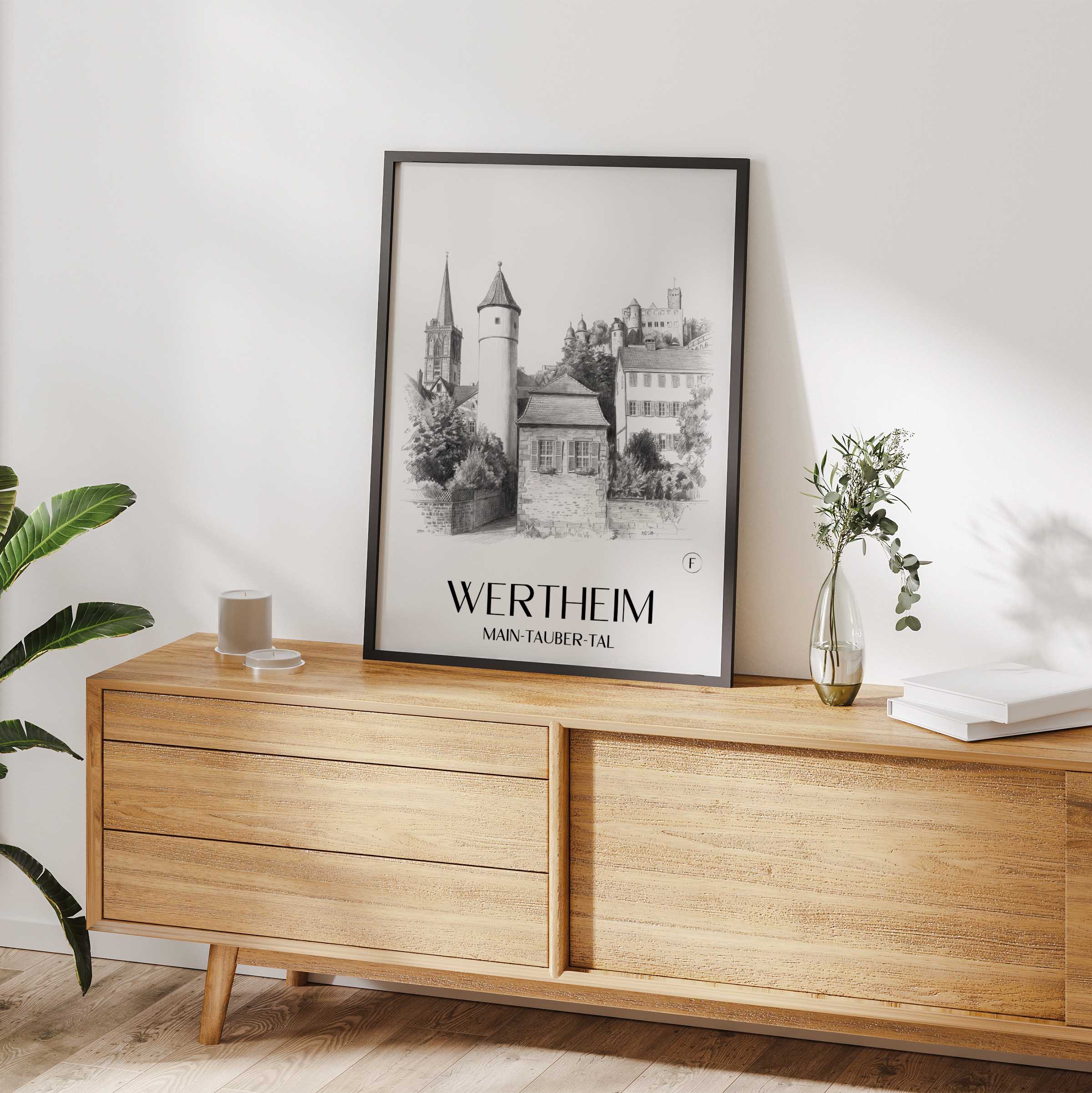 wertheim-main-tauber-tal-deutschland-poster-bleistift-zeichnung-drawing