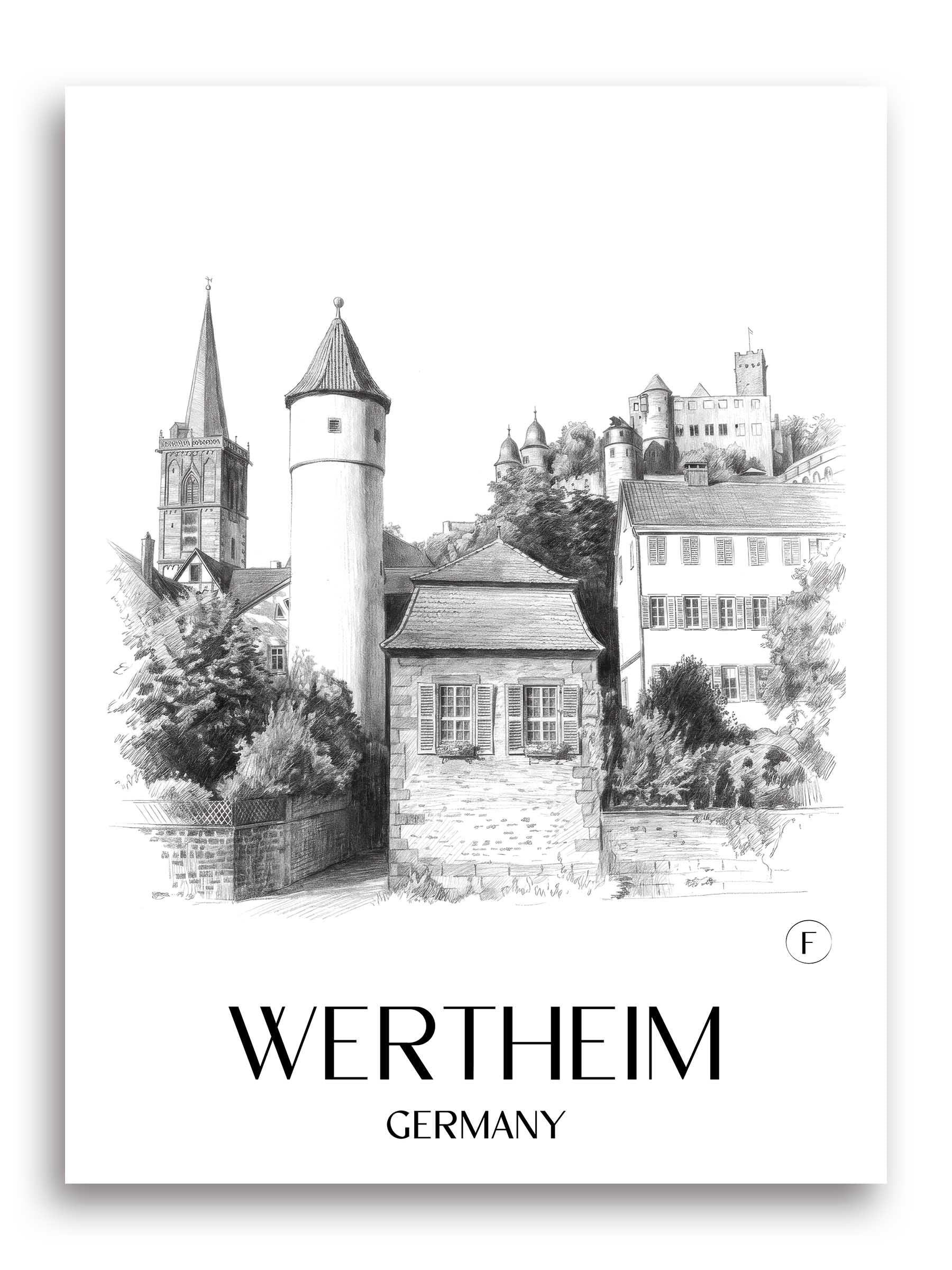 Wertheim Poster - Main-Tauber-Tal - Deutschland Kunstdruck - Zeichnung von A4 bis A1