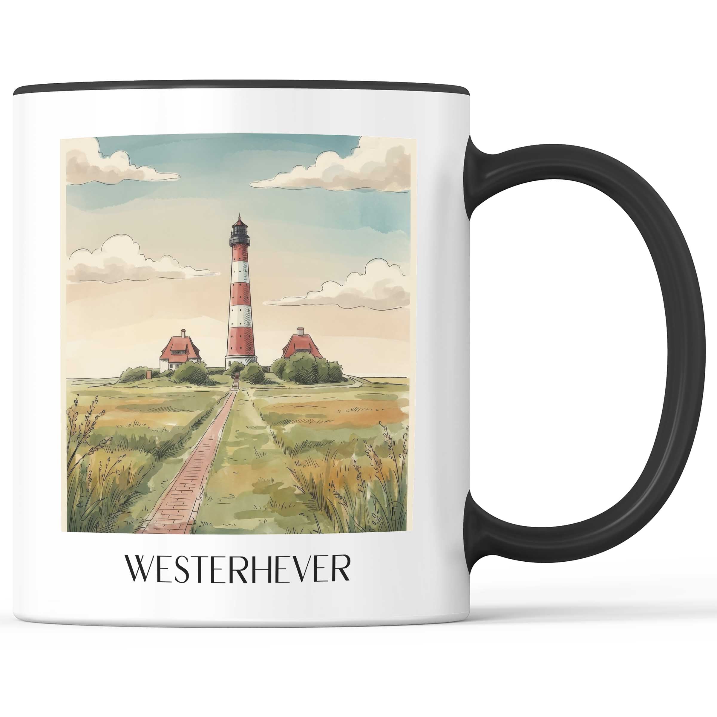 Westerhever Kaffeebecher - Schleswig - Deutschland Becher - Kaffeetasse im Aquarell Stil - favplace