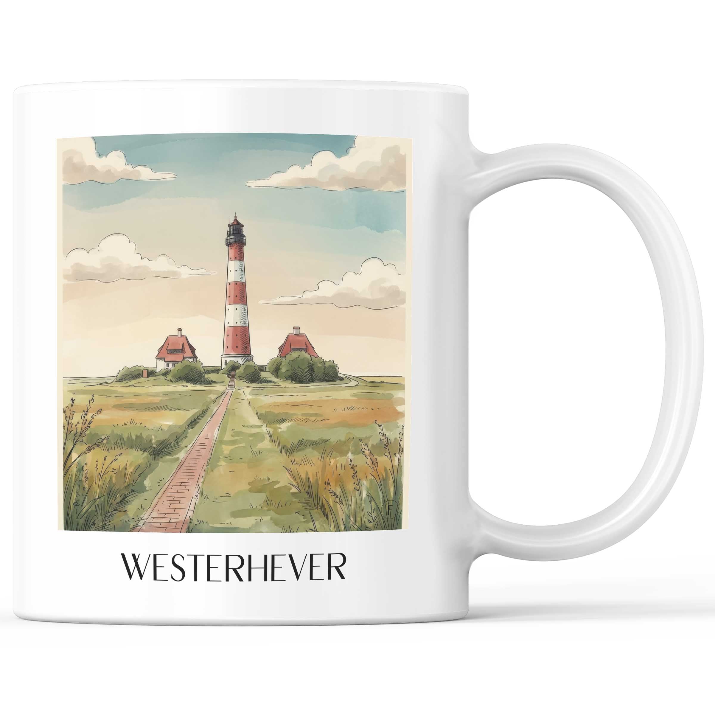 Westerhever Kaffeebecher - Schleswig - Deutschland Becher - Kaffeetasse im Aquarell Stil - favplace