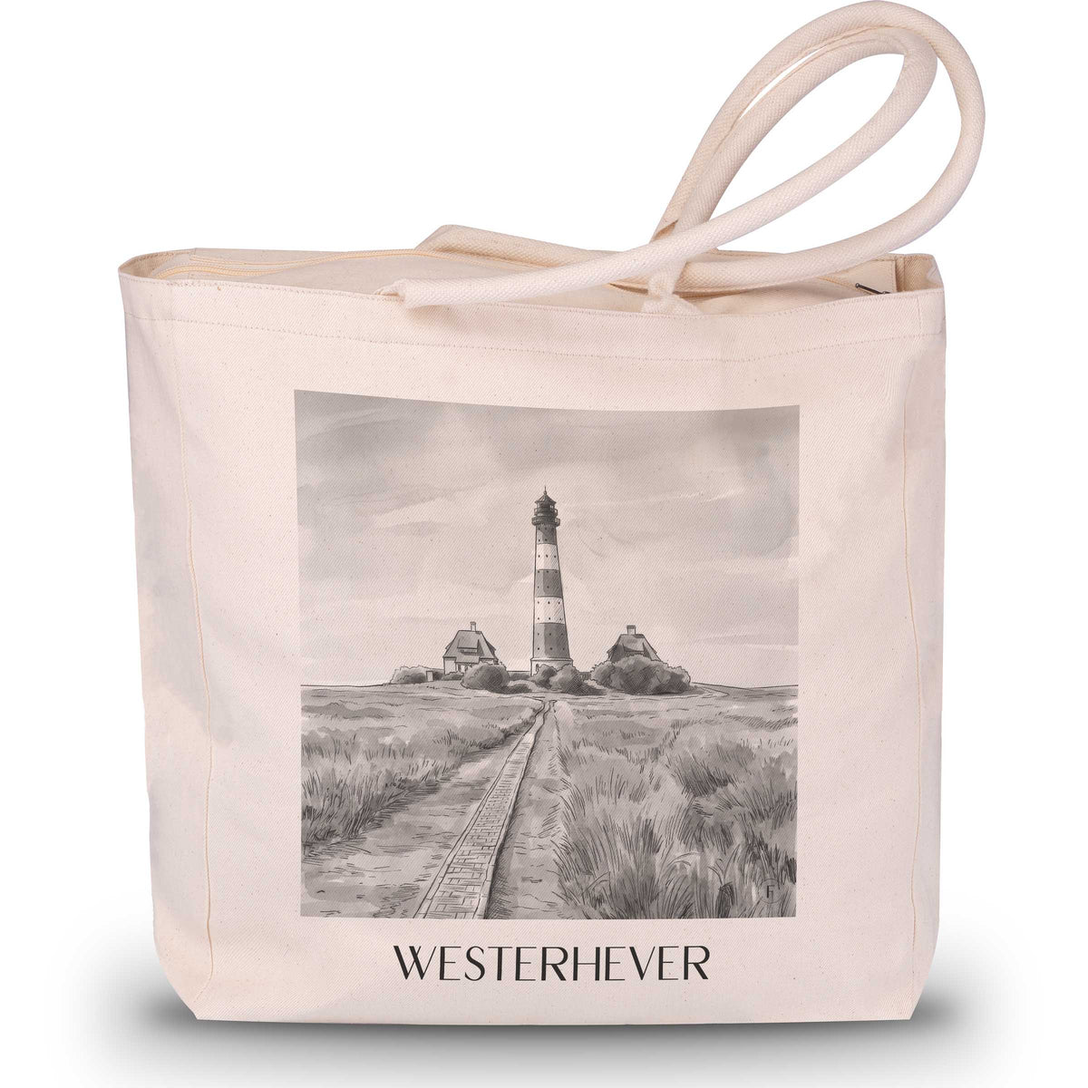 Westerhever Shopping Tasche - Schleswig - Deutschland Tote Bag - Einkaufstasche im Aquarell Schwarz-Weiß Stil - favplace