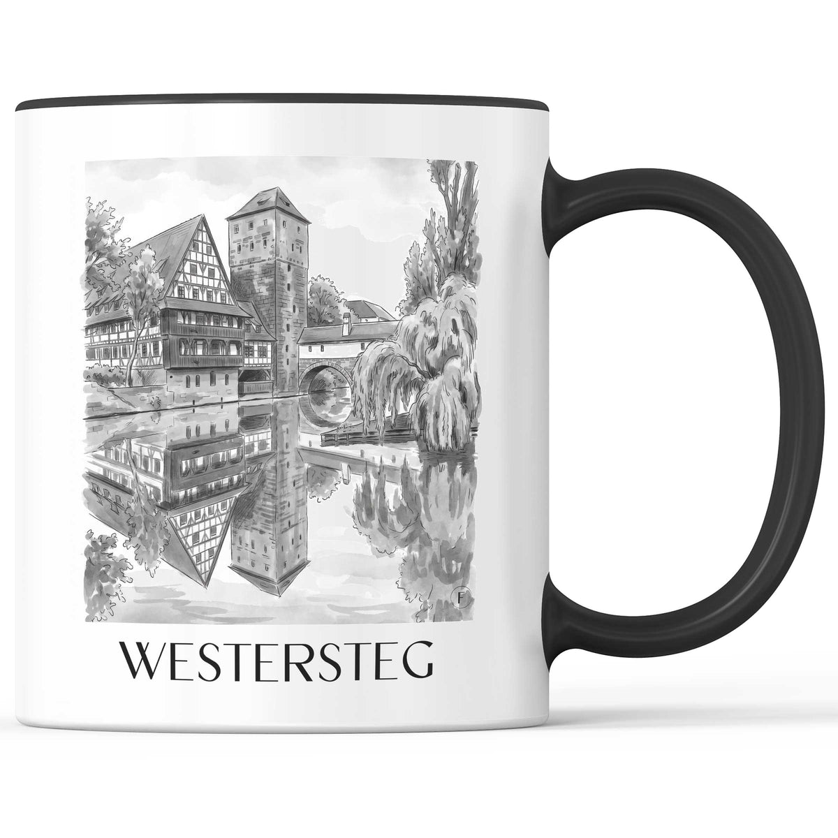 Westersteg Kaffeebecher - Nürnberg - Deutschland Becher - Kaffeetasse im Aquarell Schwarz-Weiß Stil - favplace