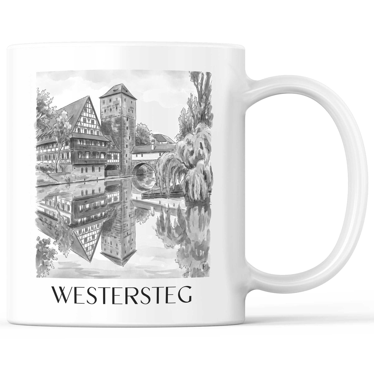 Westersteg Kaffeebecher - Nürnberg - Deutschland Becher - Kaffeetasse im Aquarell Schwarz-Weiß Stil - favplace