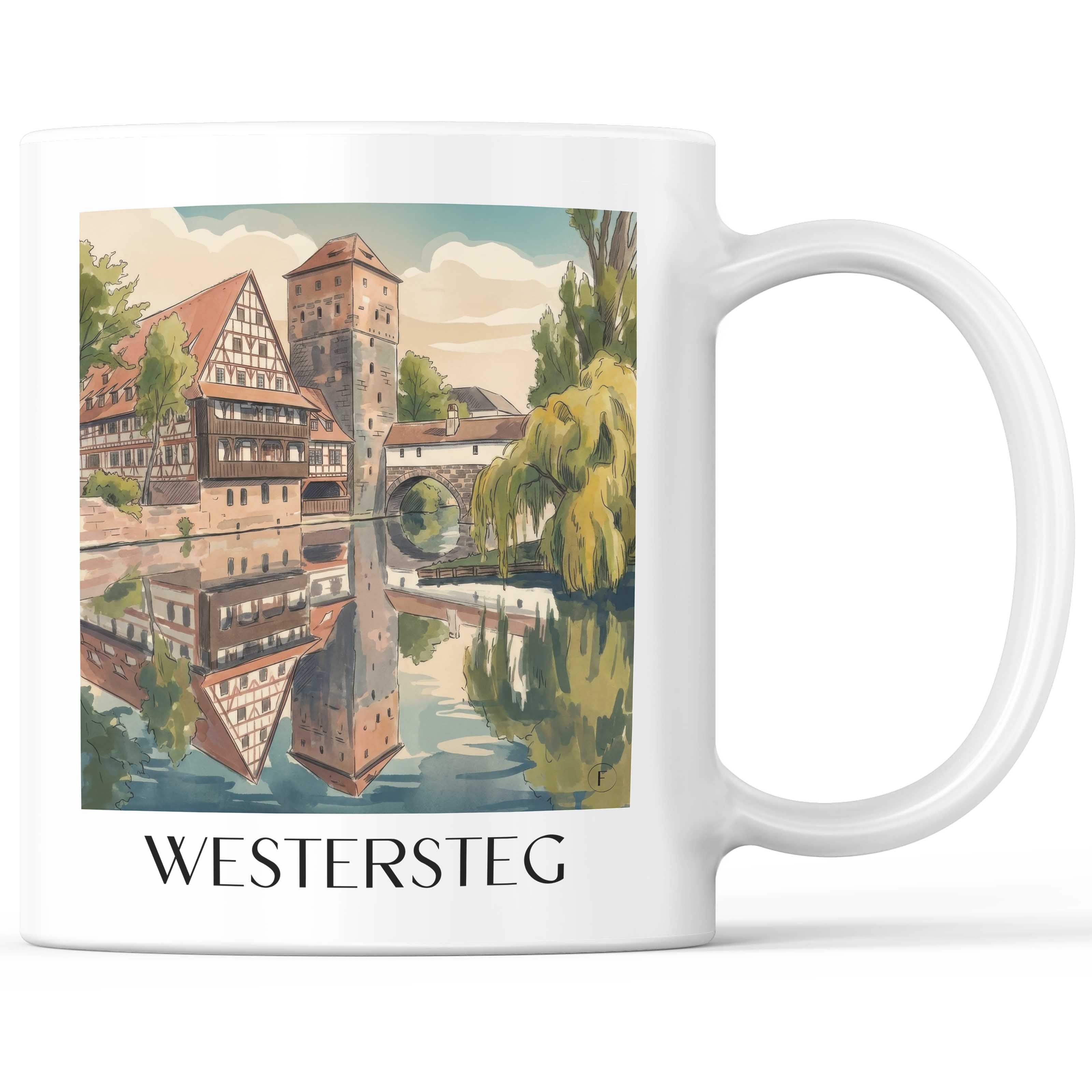 Westersteg Kaffeebecher - Nürnberg - Deutschland Becher - Kaffeetasse im Aquarell Stil - favplace
