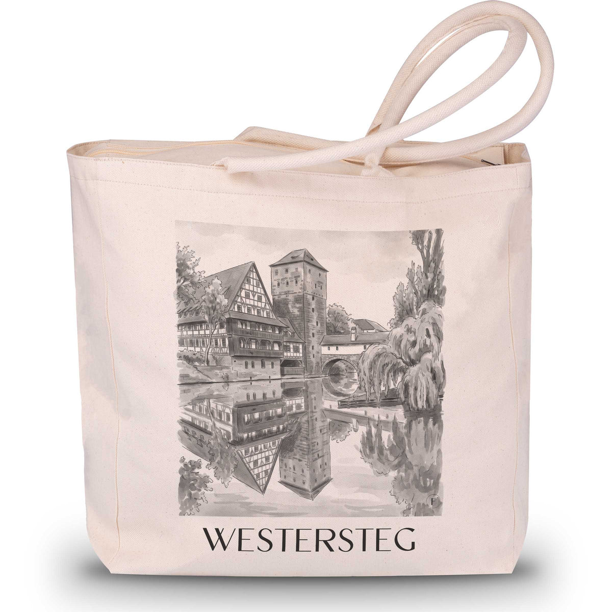 Westersteg Shopping Tasche - Nürnberg - Deutschland Tote Bag - Einkaufstasche im Aquarell Schwarz-Weiß Stil - favplace