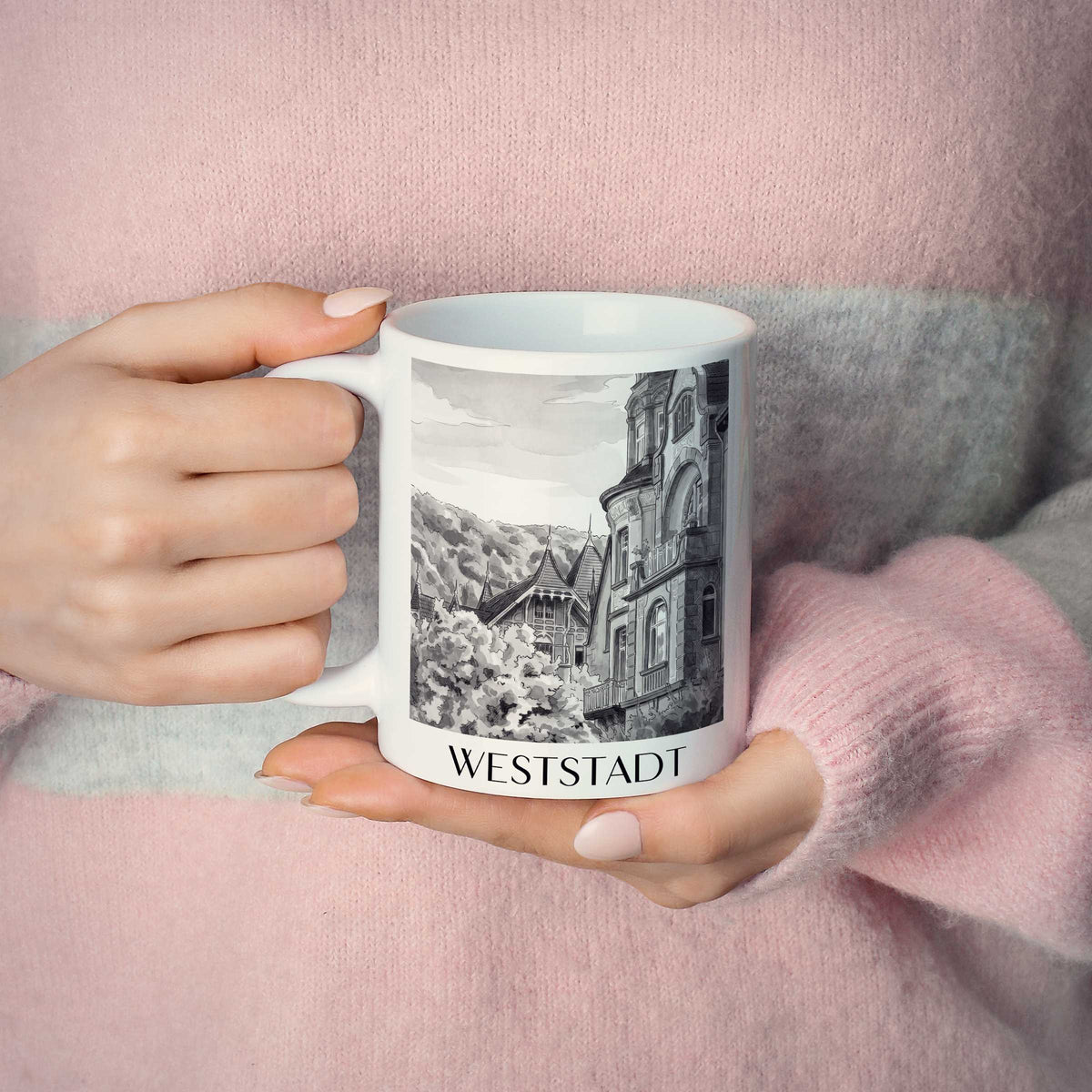 weststadt-heidelberg-deutschland-kaffeebecher-aquarell-schwarz-weiss