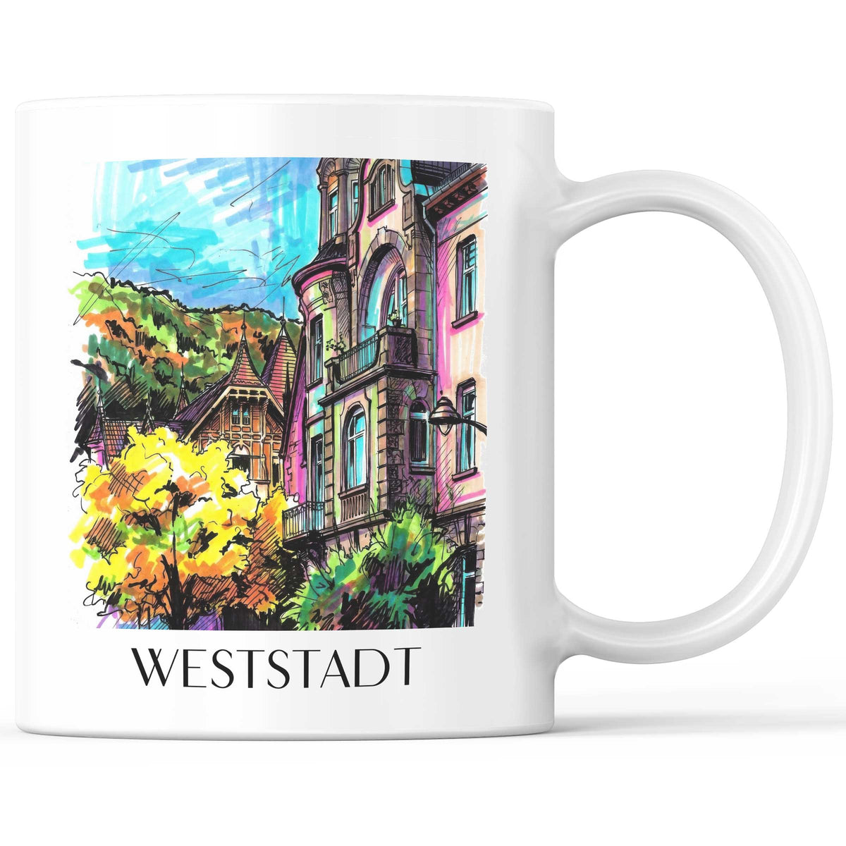 Weststadt Kaffeebecher - Heidelberg - Deutschland Becher - Kaffeetasse im Tag Graffiti Stil - favplace
