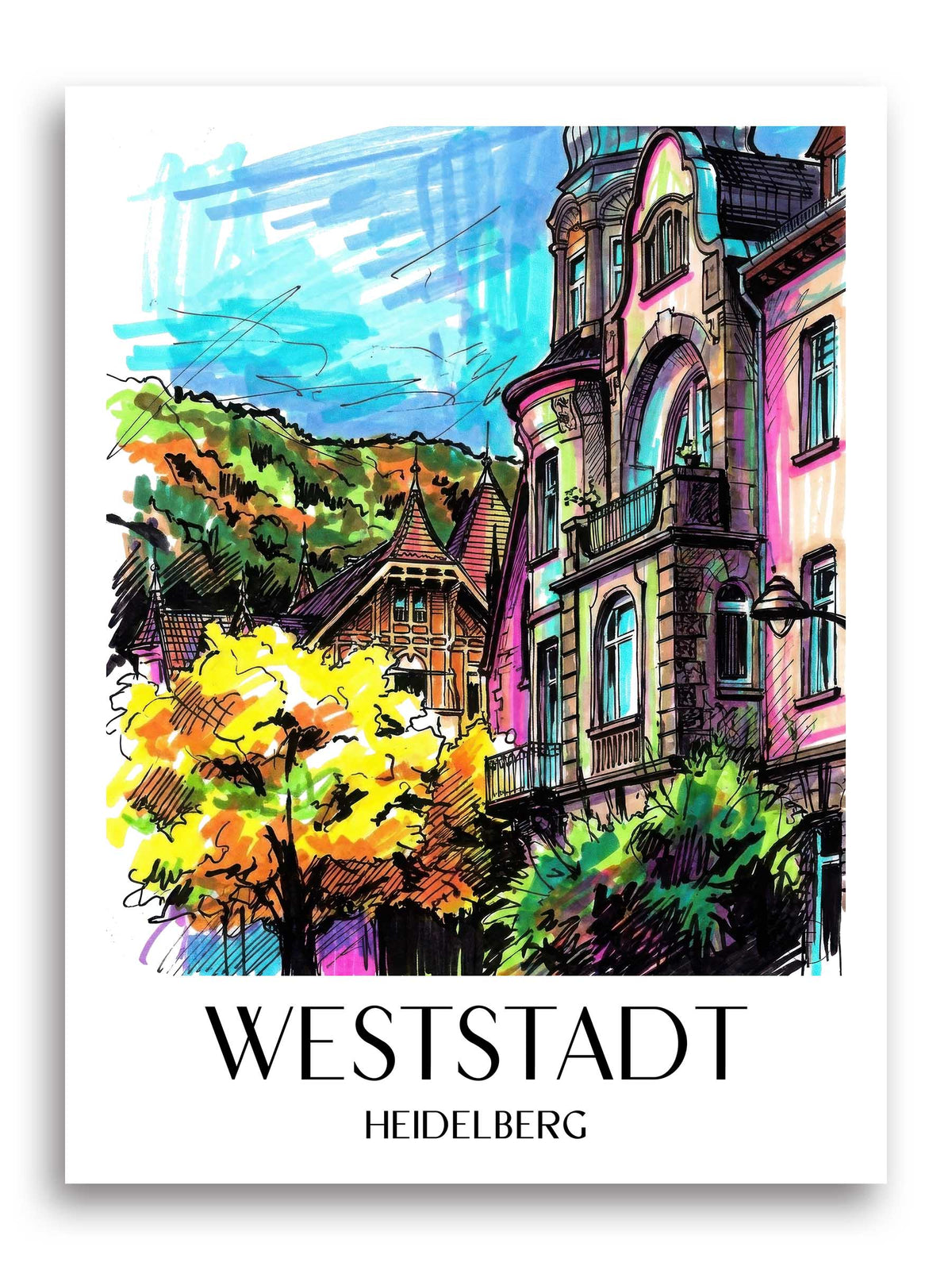Weststadt Poster - Heidelberg - Deutschland Kunstdruck - Tag Graffiti von A4 bis A1 - favplace