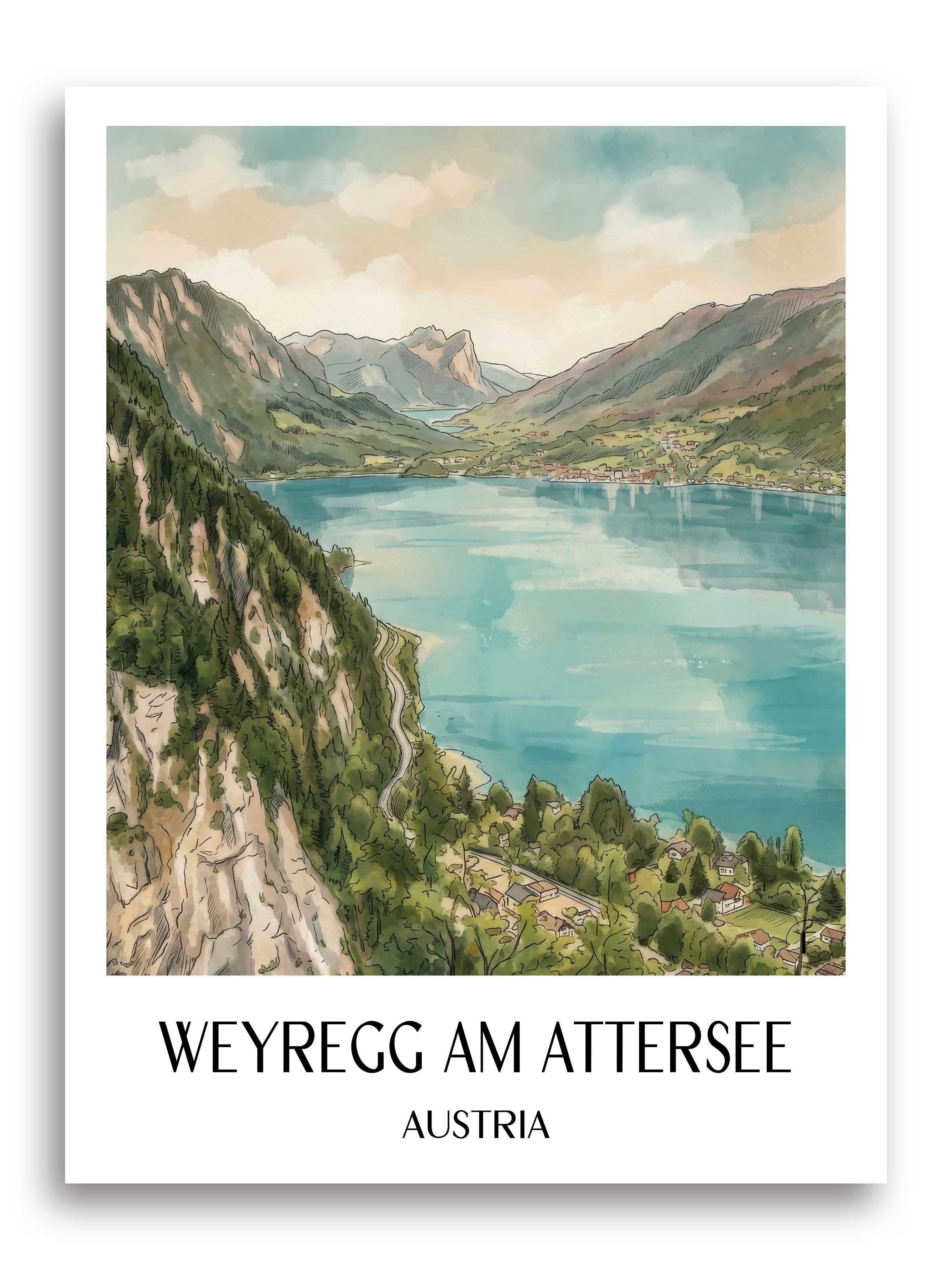 Weyregg am Attersee Poster - Österreich - Österreich Kunstdruck - Aquarell von A4 bis A1 - favplace