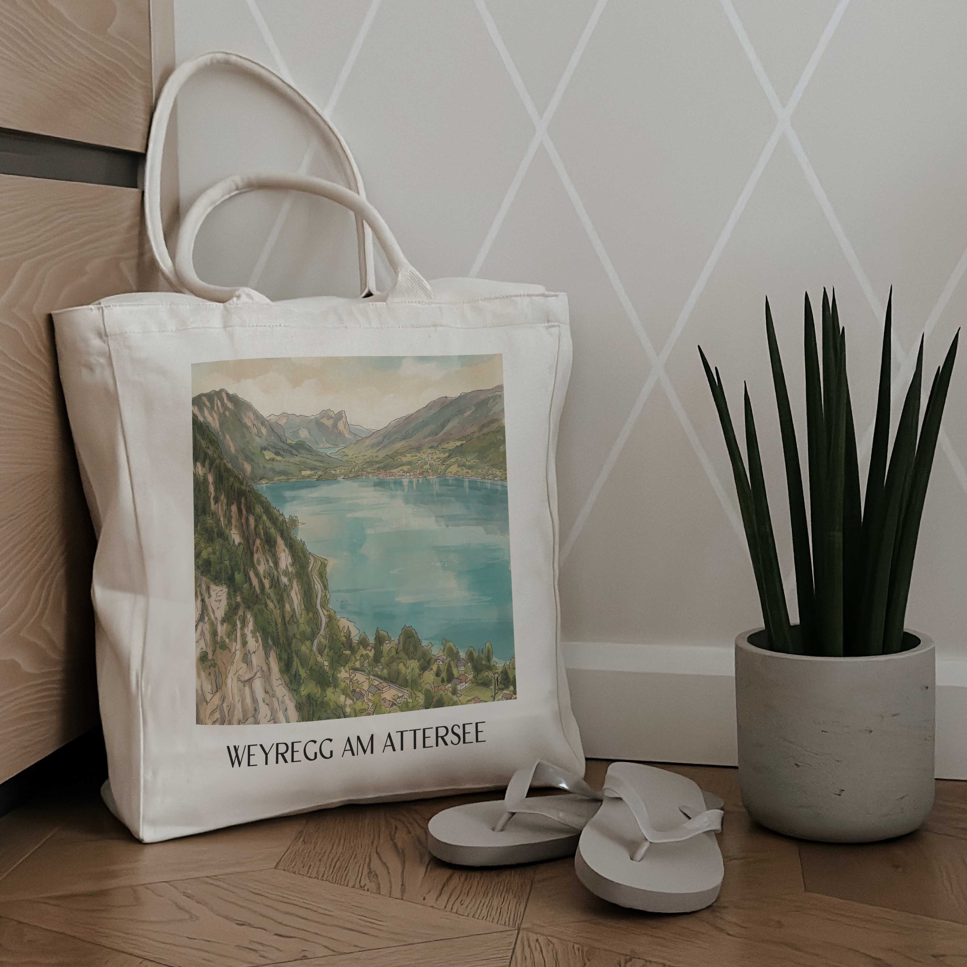 weyregg-am-attersee-österreich-österreich-einkaufstasche-aquarell