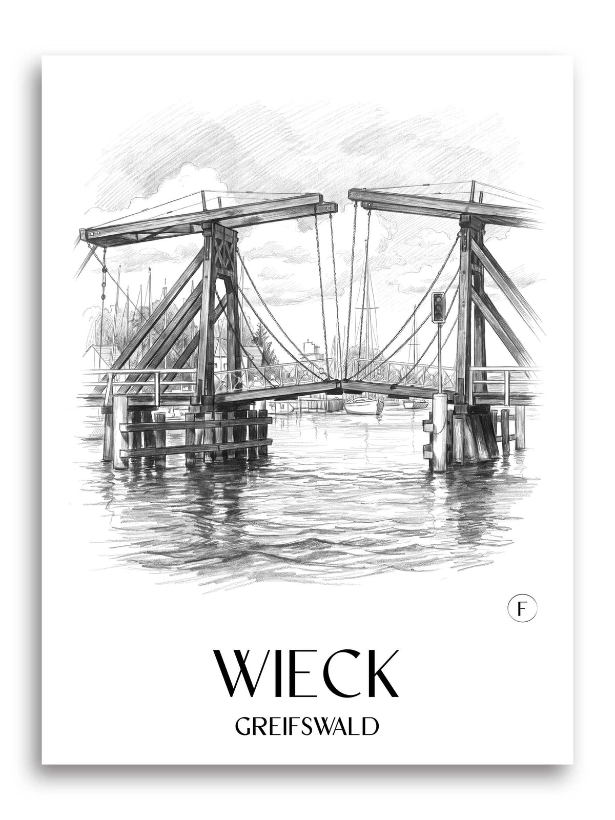 Wieck Poster - Greifswald - Deutschland Kunstdruck - Zeichnung von A4 bis A1