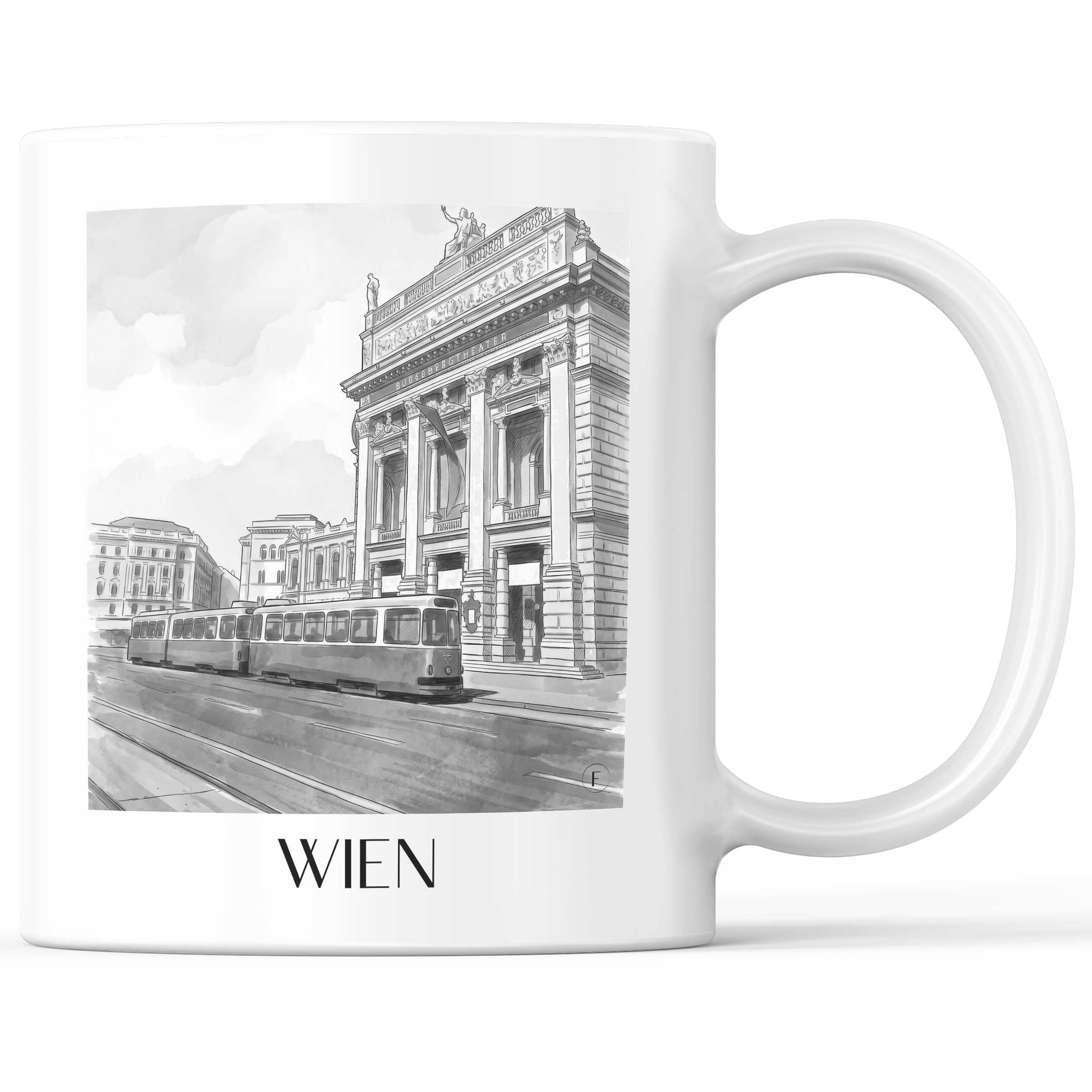 Wien - Österreich Becher - Kaffeetasse im Aquarell Schwarz-Weiß Stil - favplace