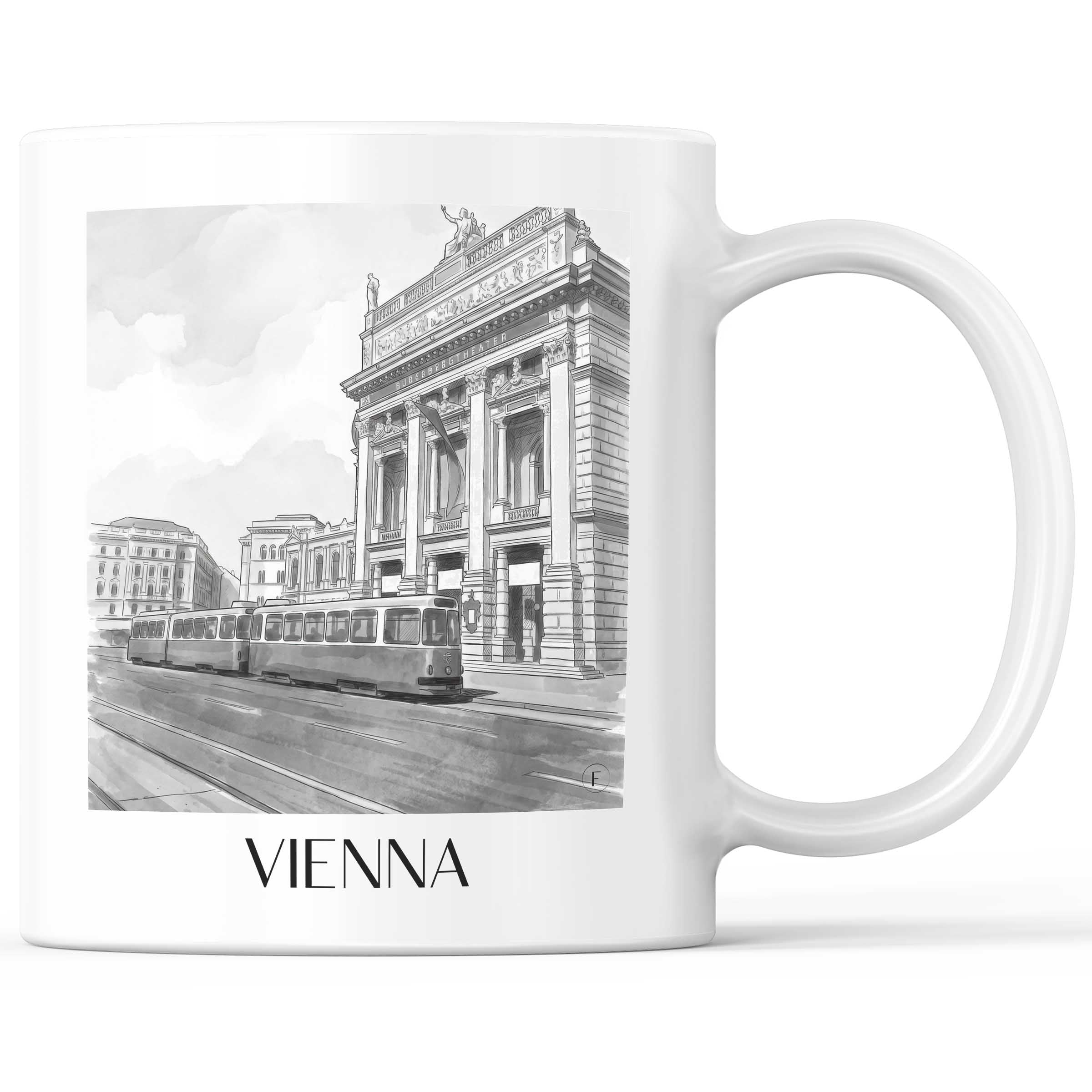 Wien - Österreich Becher - Kaffeetasse im Aquarell Schwarz-Weiß Stil - favplace