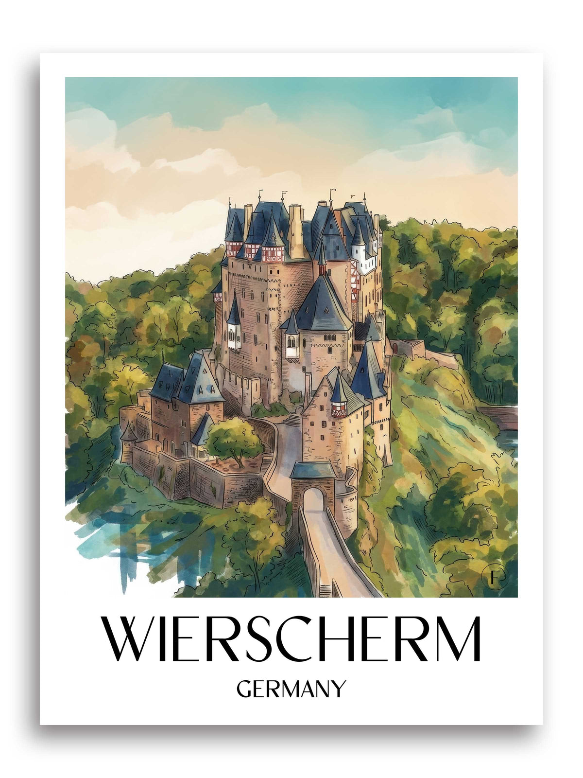 Wierscherm Poster - Mosel - Deutschland Kunstdruck - Aquarell von A4 bis A1 - favplace