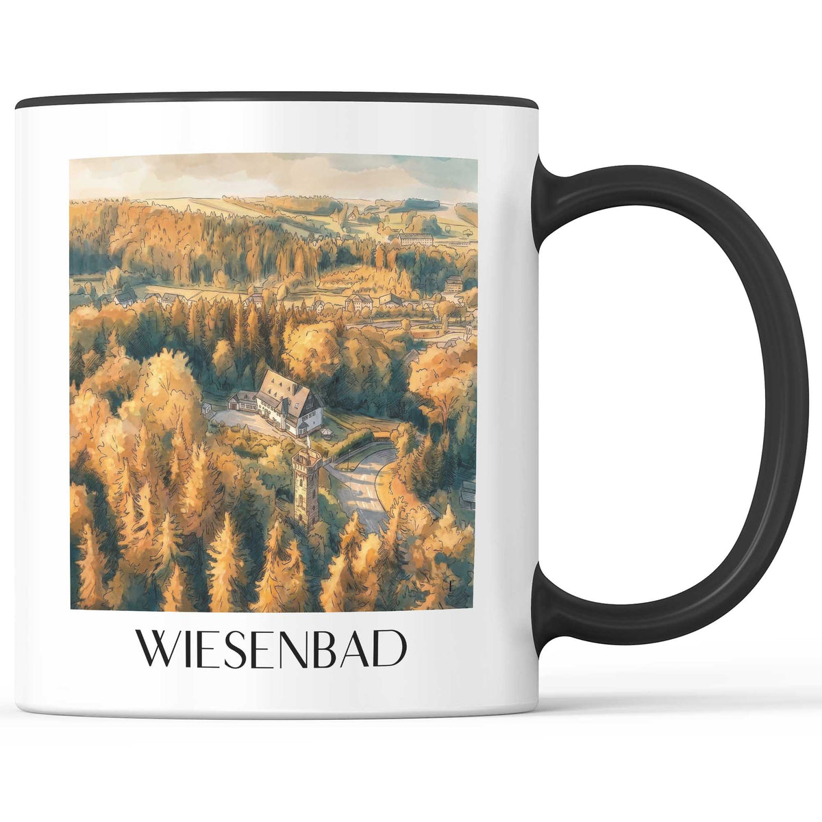 wiesenbad-erzgebirge-deutschland-kaffeebecher-aquarell