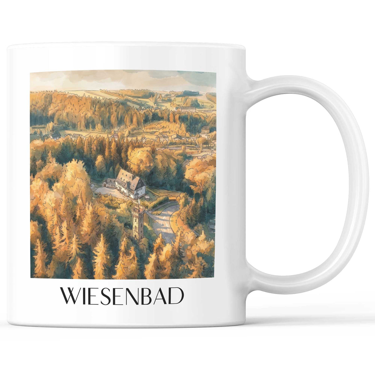 Wiesenbad Kaffeebecher - Erzgebirge - Deutschland Becher - Kaffeetasse im Aquarell Stil - favplace