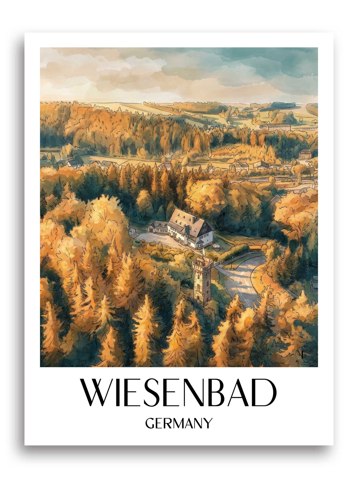 Wiesenbad Poster - Erzgebirge - Deutschland Kunstdruck - Aquarell von A4 bis A1 - favplace