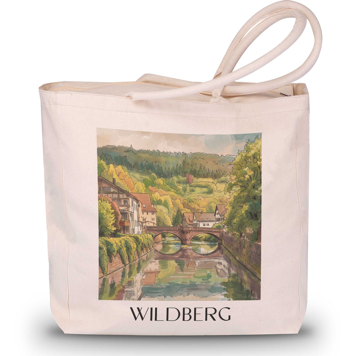 wildberg-nordschwarzwald-deutschland-einkaufstasche-aquarell