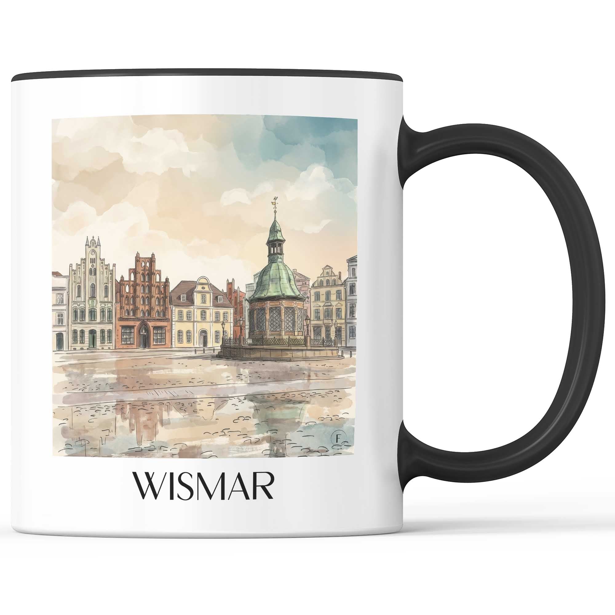wismar-mecklenburg-deutschland-kaffeebecher-aquarell