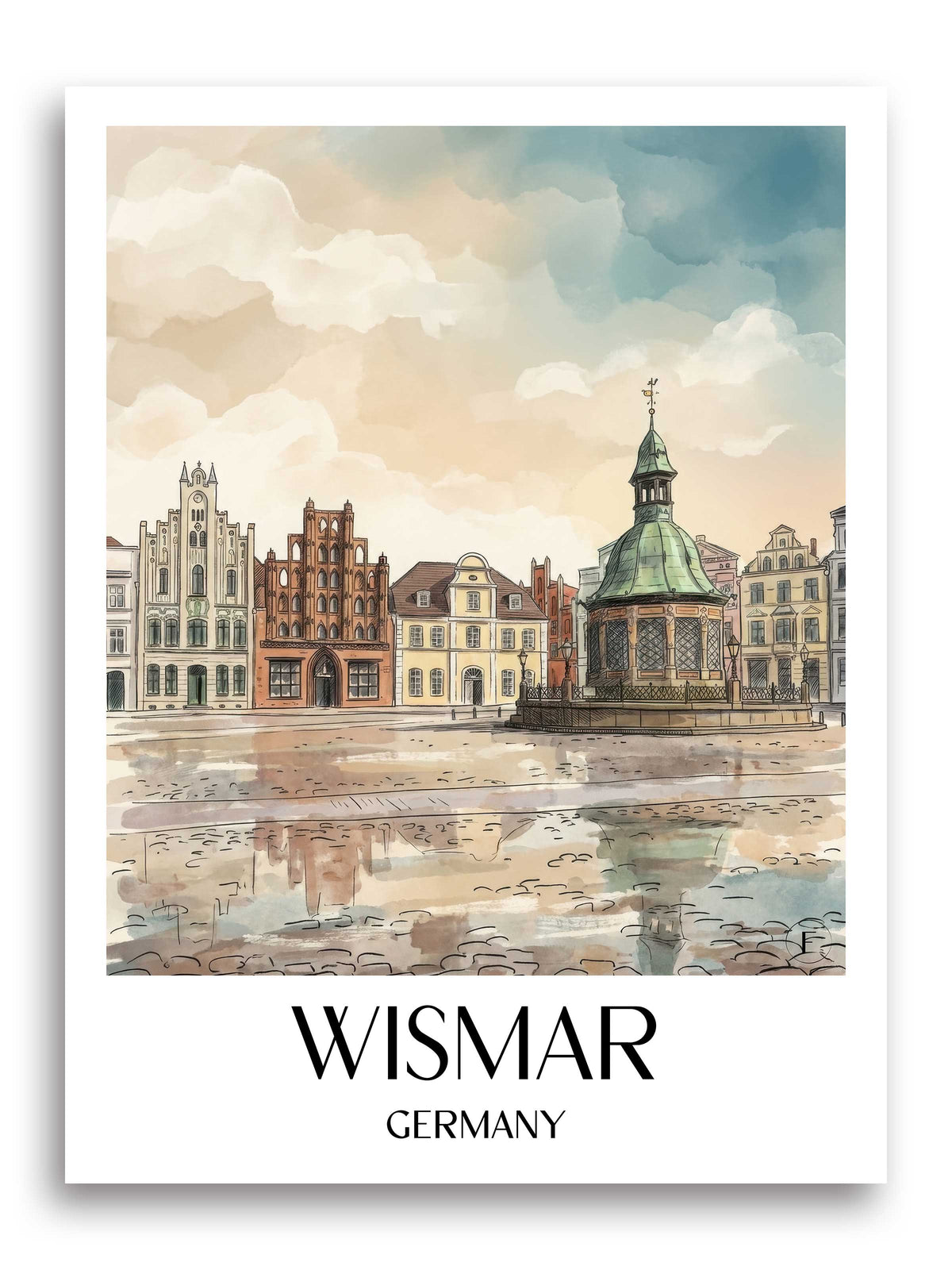 Wismar Poster - Mecklenburg - Deutschland Kunstdruck - Aquarell von A4 bis A1 - favplace