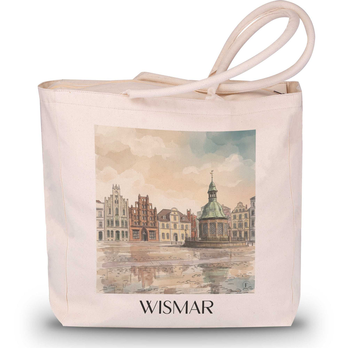 wismar-mecklenburg-deutschland-einkaufstasche-aquarell