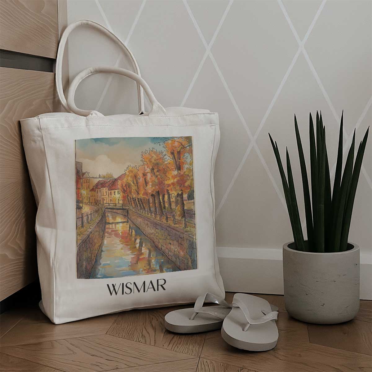 wismar-(bei-nacht)-mecklenburg-deutschland-einkaufstasche-aquarell