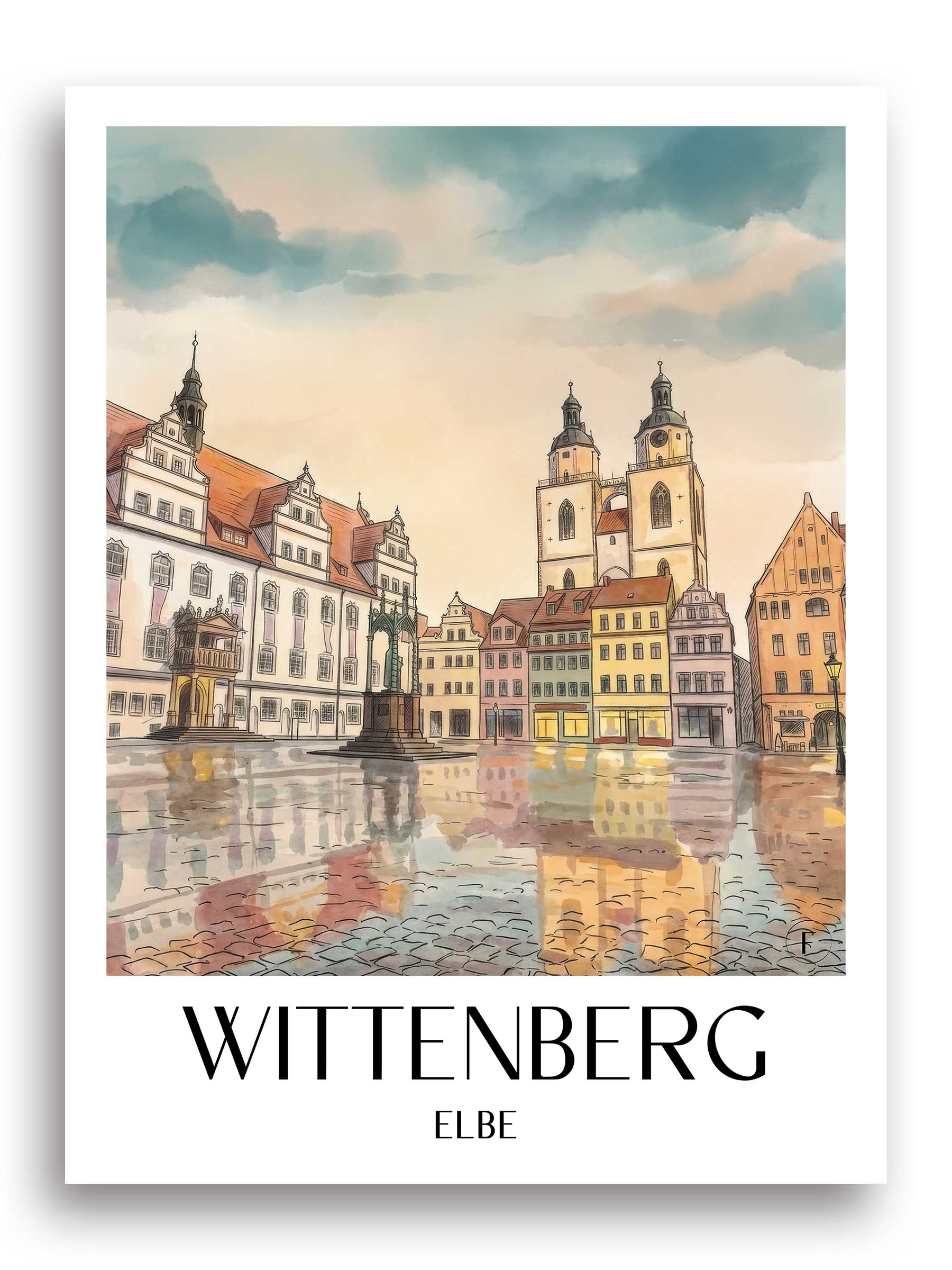 wittenberg-elbe-deutschland-poster-aquarell