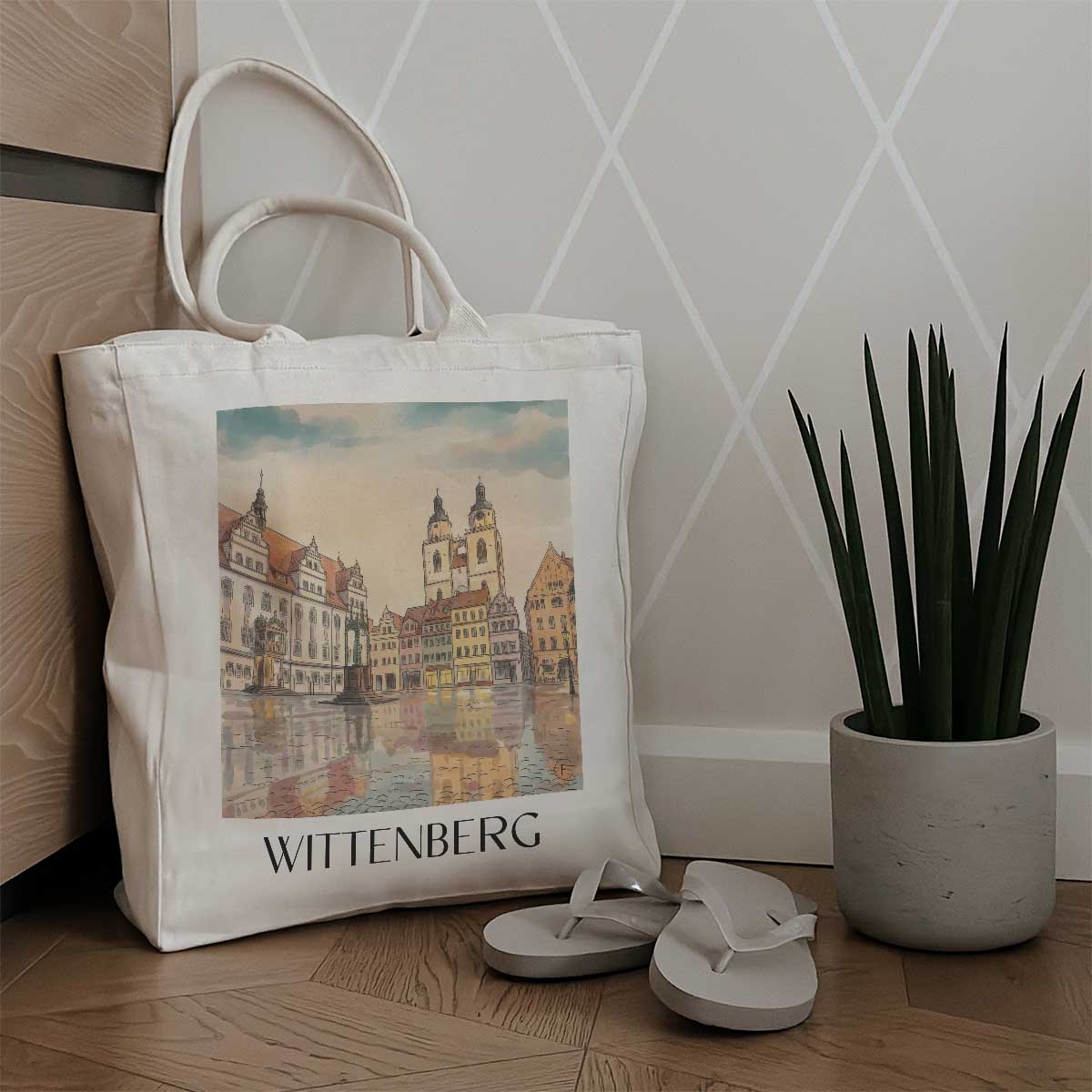 wittenberg-elbe-deutschland-einkaufstasche-aquarell