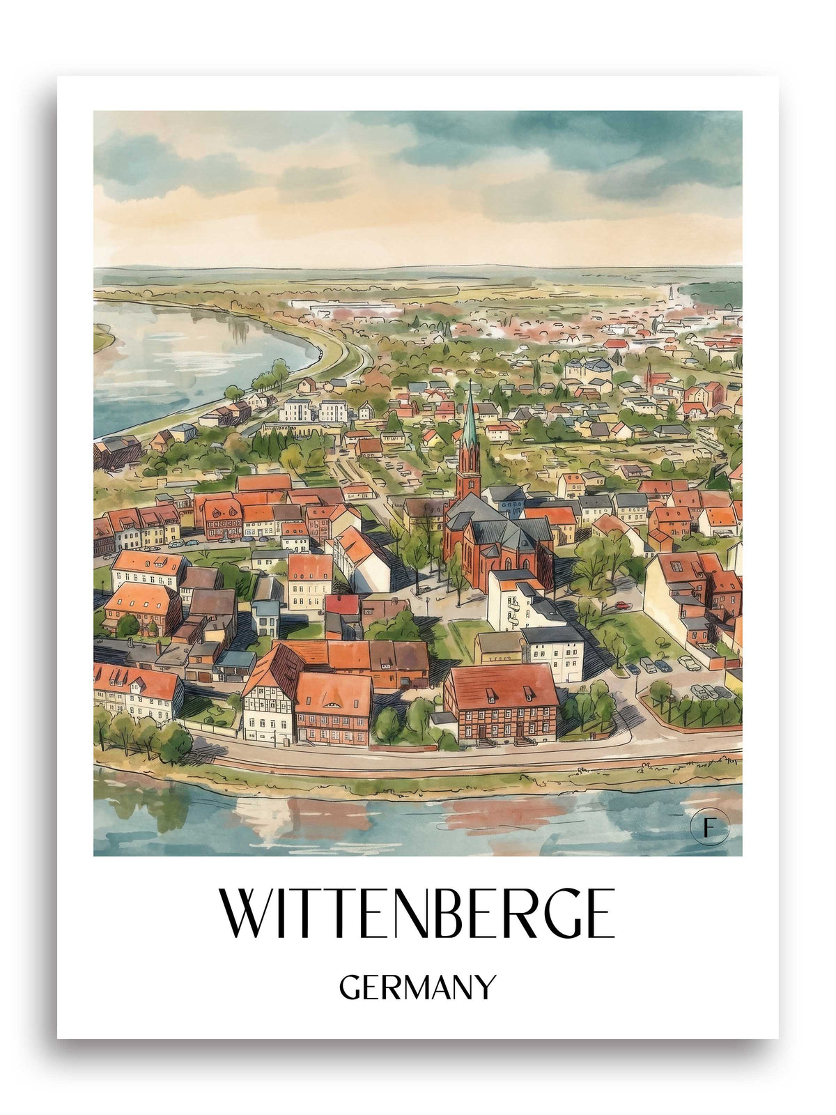 Wittenberge Poster - Prignitz - Deutschland Kunstdruck - Aquarell von A4 bis A1 - favplace